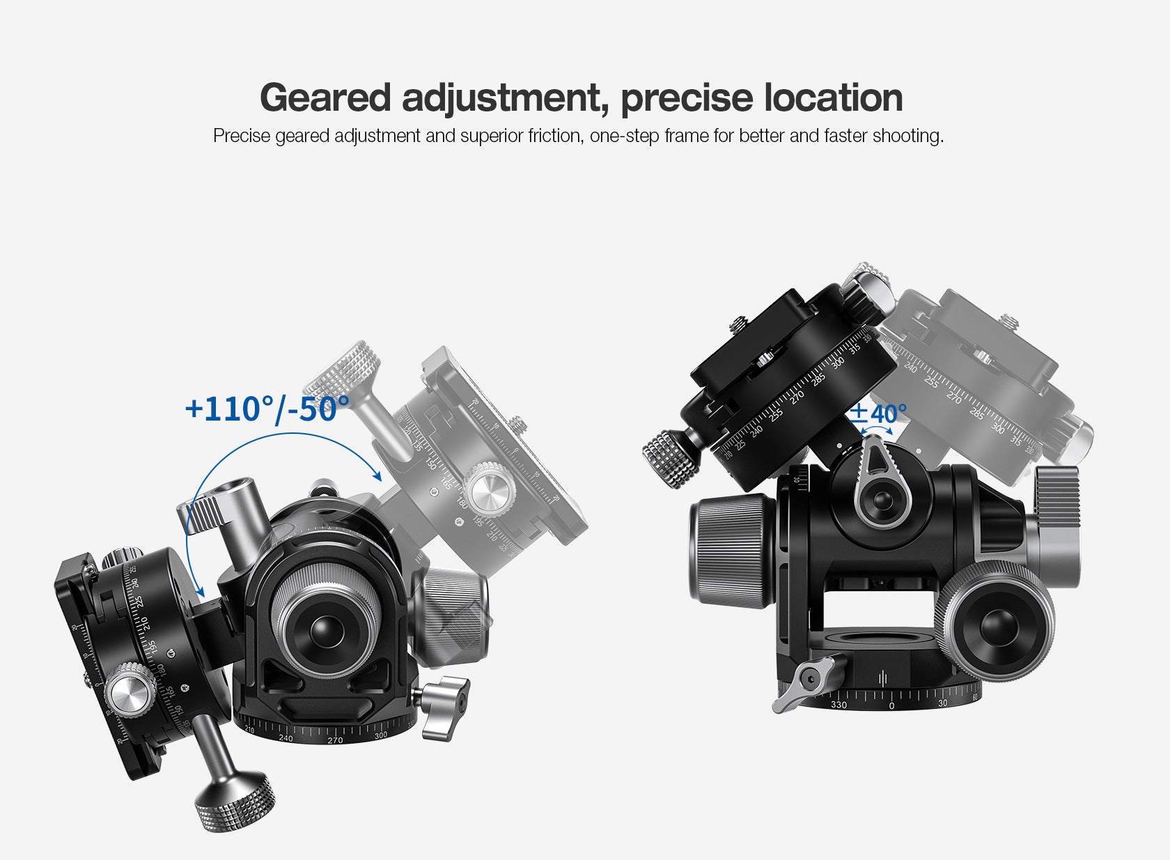 Leofoto G4PROM Four Way Geared Head with GR-3 Extended Knob Geared Panning Adapter | Arca Compatible