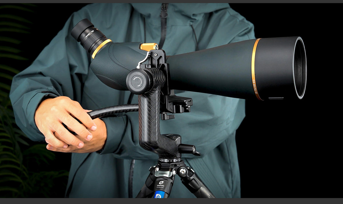 Leofoto PG-3SL (Lever-Release Clamp) Carbon Fiber Gimbal Head with Handle – Black / Green