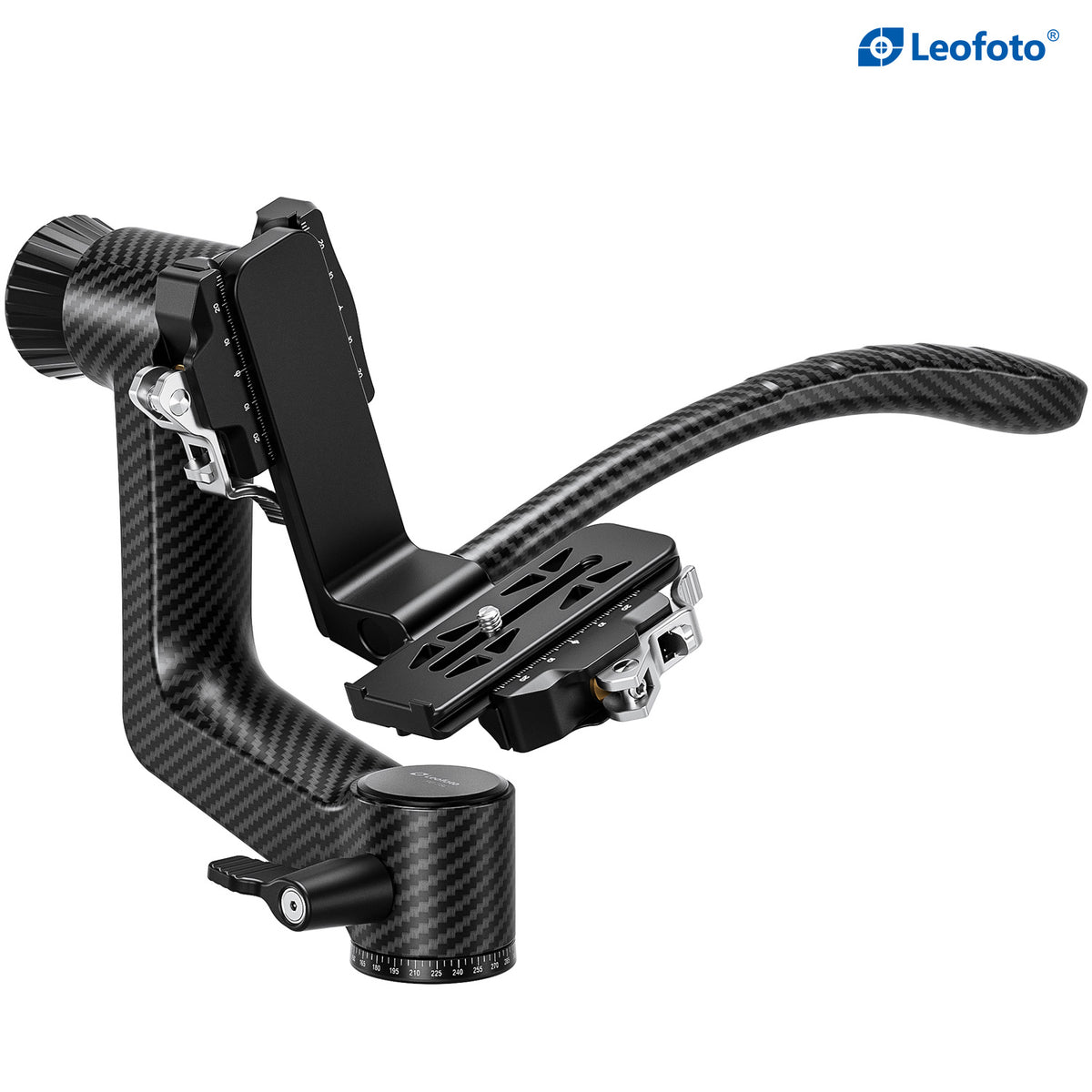 Leofoto PG-3SL (Lever-Release Clamp) Carbon Fiber Gimbal Head with Handle – Black / Green