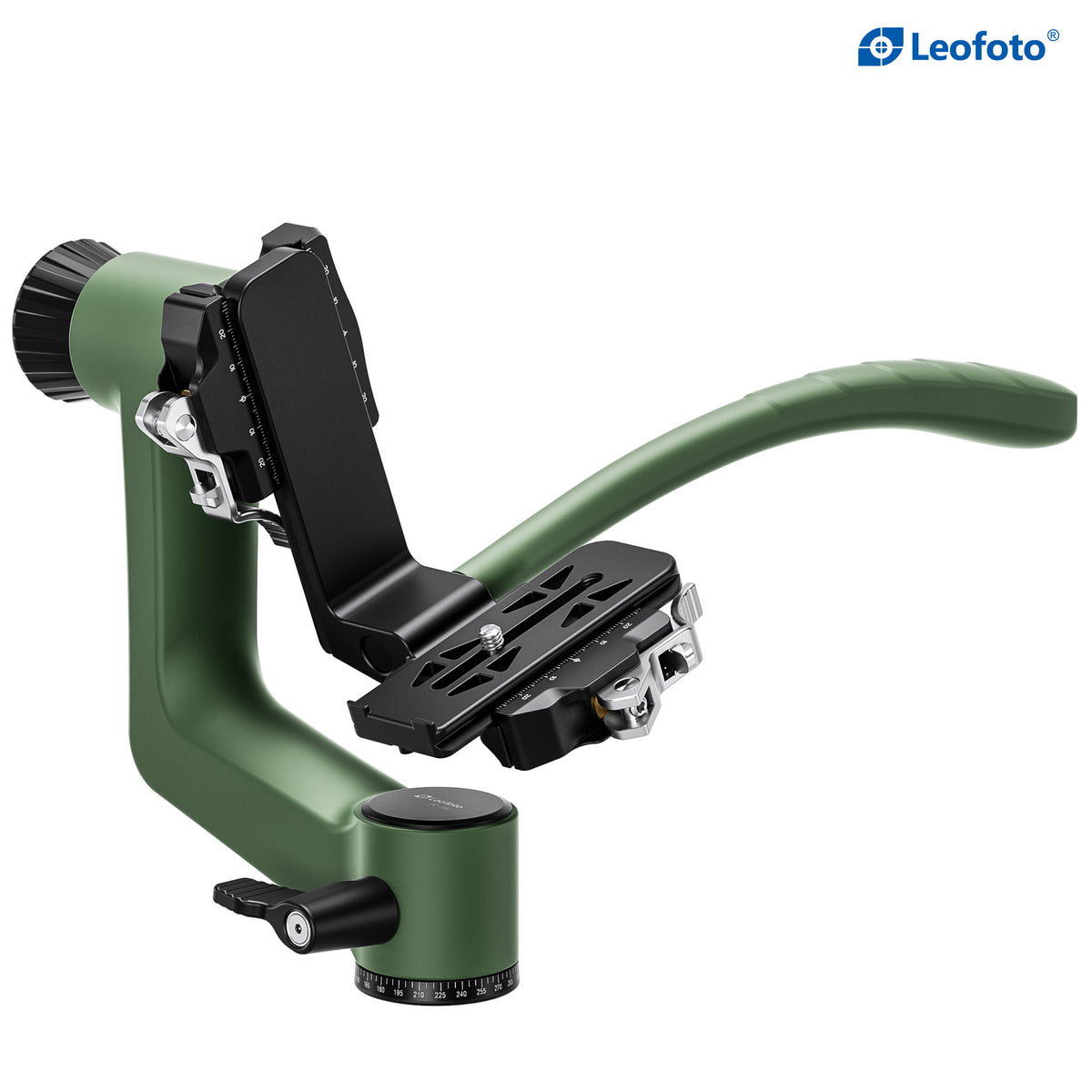 Leofoto PG-3SL (Lever-Release Clamp) Carbon Fiber Gimbal Head with Handle – Black / Green