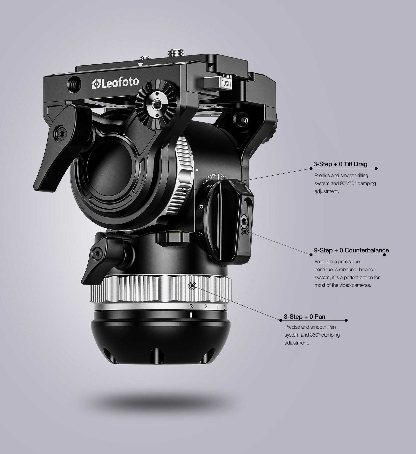 Leofoto FH-5L Lever-Release Professional Fluid Video Head (75mm Bowl & 3/8" Flat Base) - Arca Standard