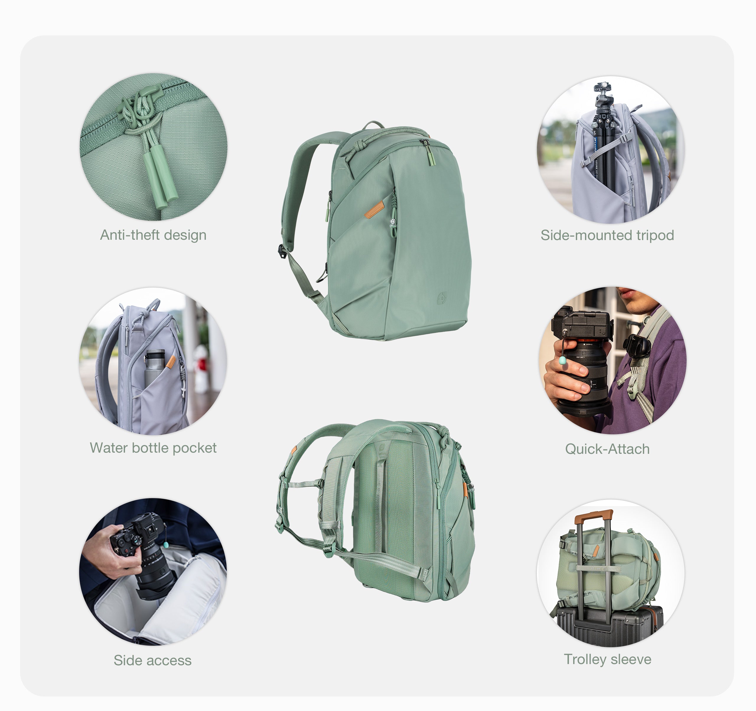 Leofoto Daily Lite Series Camera Backpack (Green / Gray / Midnight Blue)