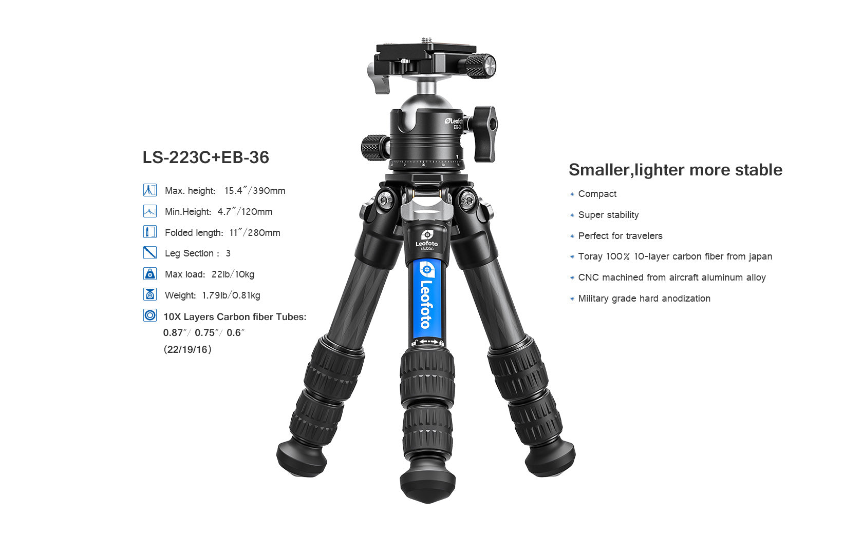 Leofoto LS-223C Tripod + EB-36 Ball Head Mini Professional Light Weight Carbon Fiber Tripod Kit