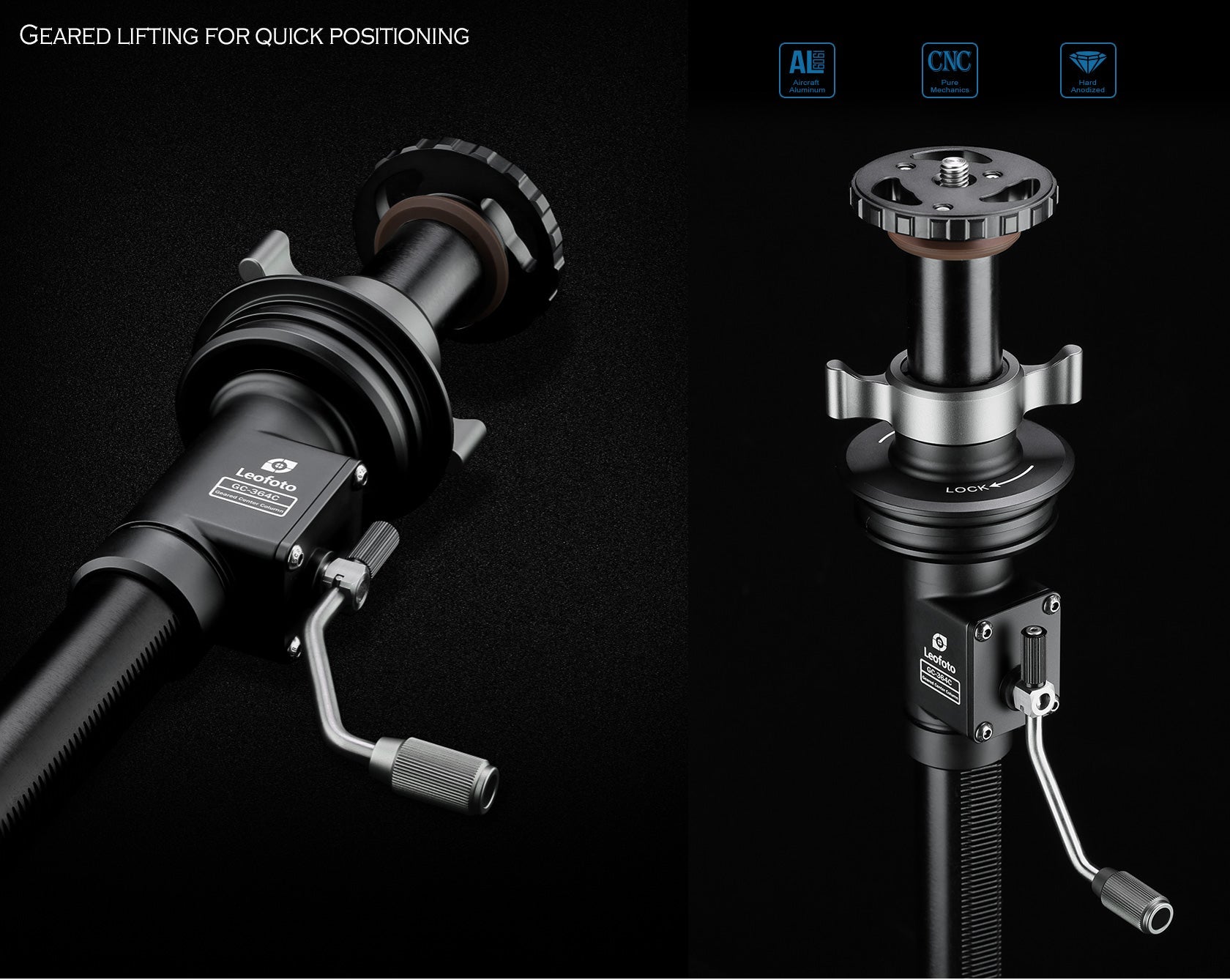 “Open Box" Leofoto GC-364C/ GC-404C Geared Center Column for 75mm/100mm Bowl Tripods