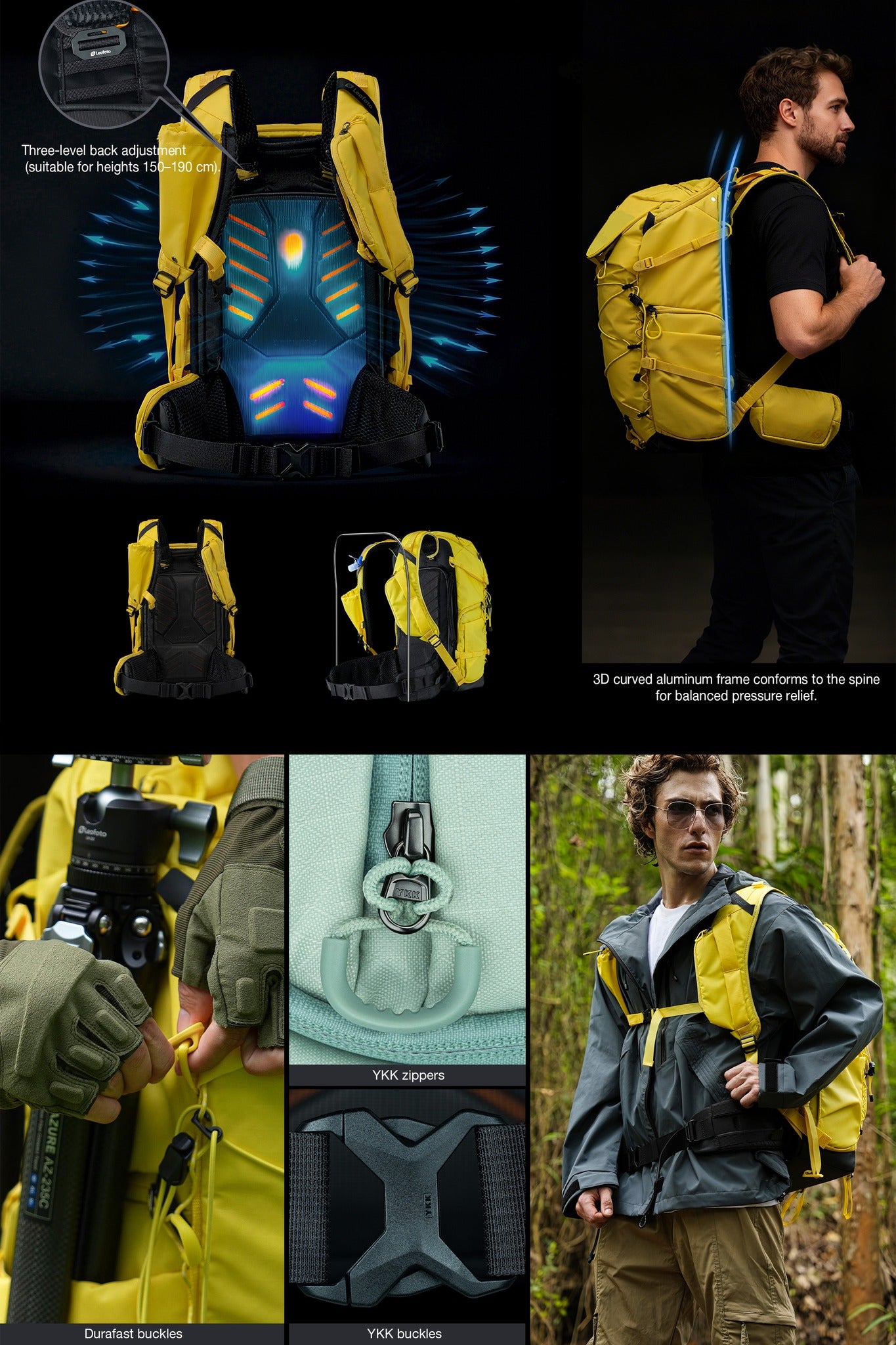 Leofoto 35L All-in-One Travel & Outdoor Camera Backpack (Black / Yellow / Green)