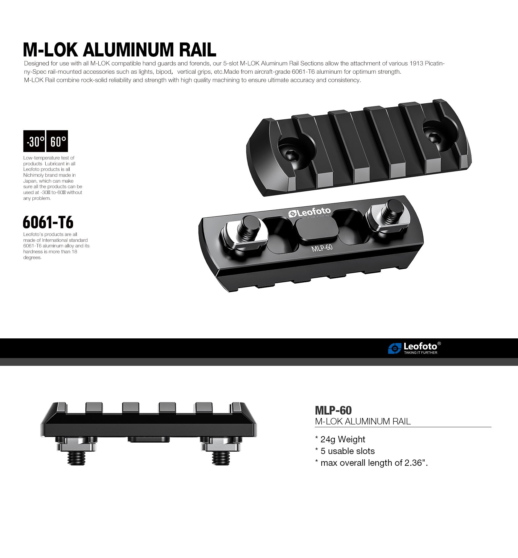 Leofoto MLP-40 / MLP-60 / MLP-80 / MLP-100 M-LOK QR Plates | Picatinny