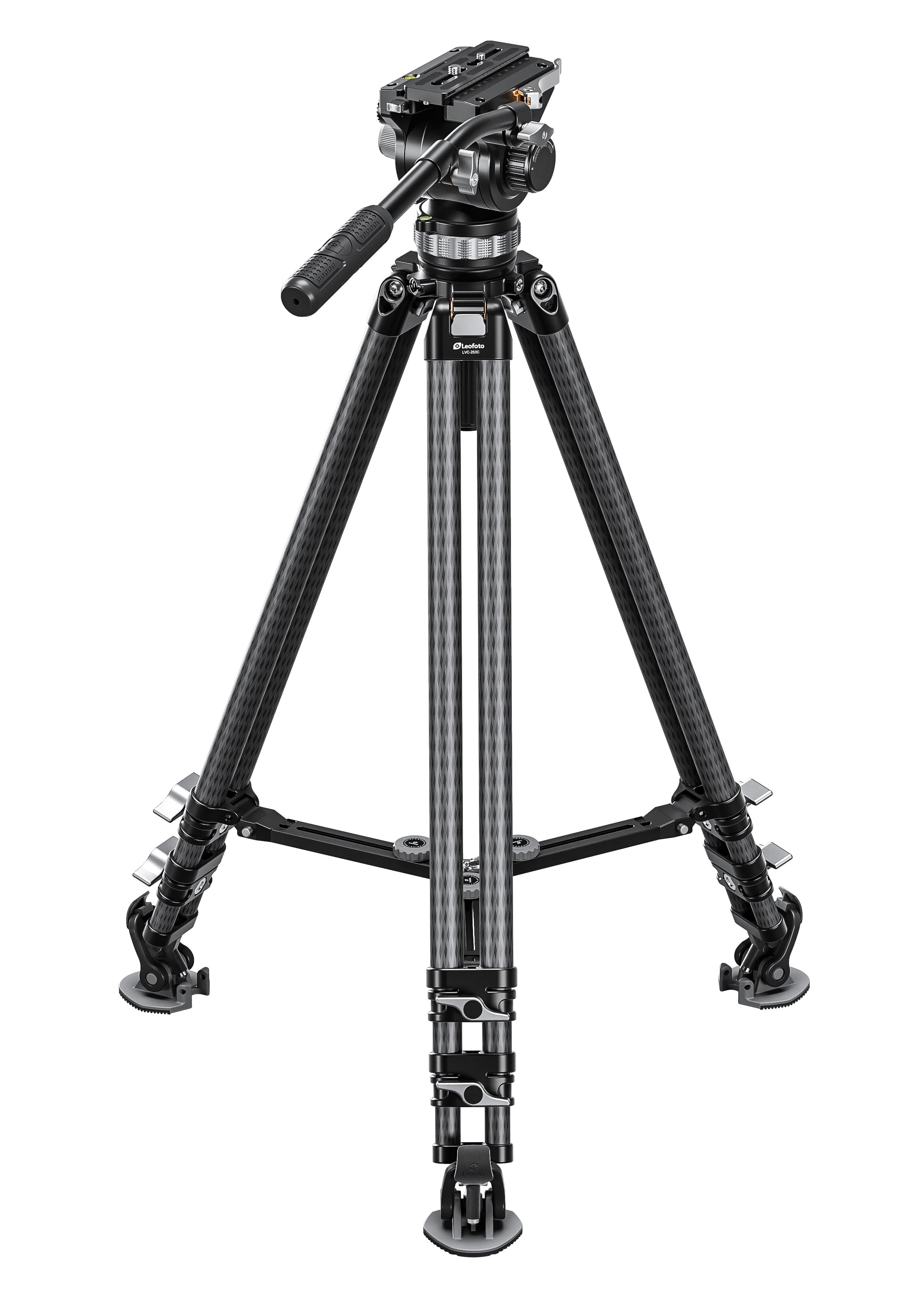 Leofoto LVC-253C+BV-20 (Lever-Release Clamp) Dual-Tube Video Tripod with Fluid Head Set | 75mm Integrated Bowl with Leveling Base and Handle