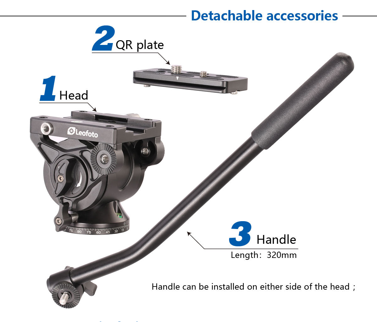 Leofoto LVC-193C+BV-10 Dual-Tube Video Tripod with Fluid Head Set | 75mm Integrated Bowl with Leveling Base and Handle