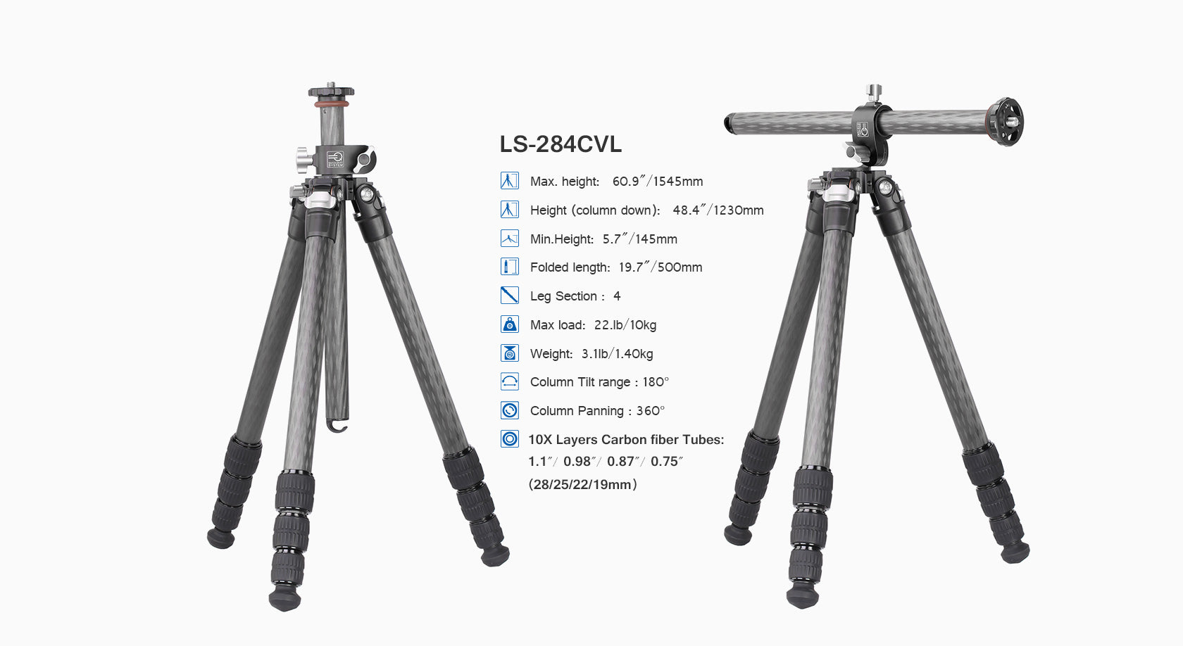 Leofoto LS-284CVL Ranger Series Tripod with Lateral Center Column