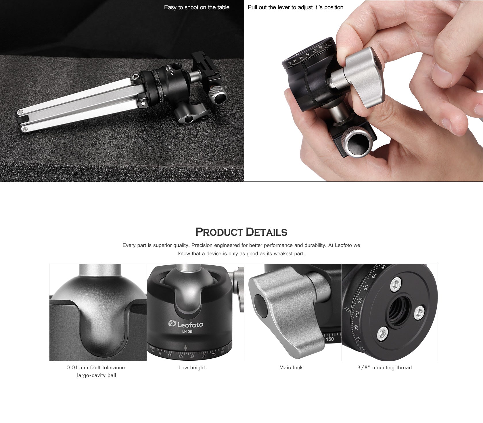 Leofoto LH-25 Mini Ball Head + QR Plate | Arca Compatible