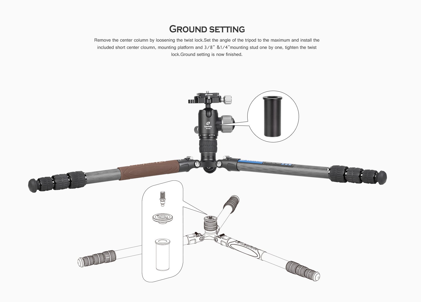 Leofoto LX-224CT + XB-32Q Reversible Travel Tripod with Ball Head Set