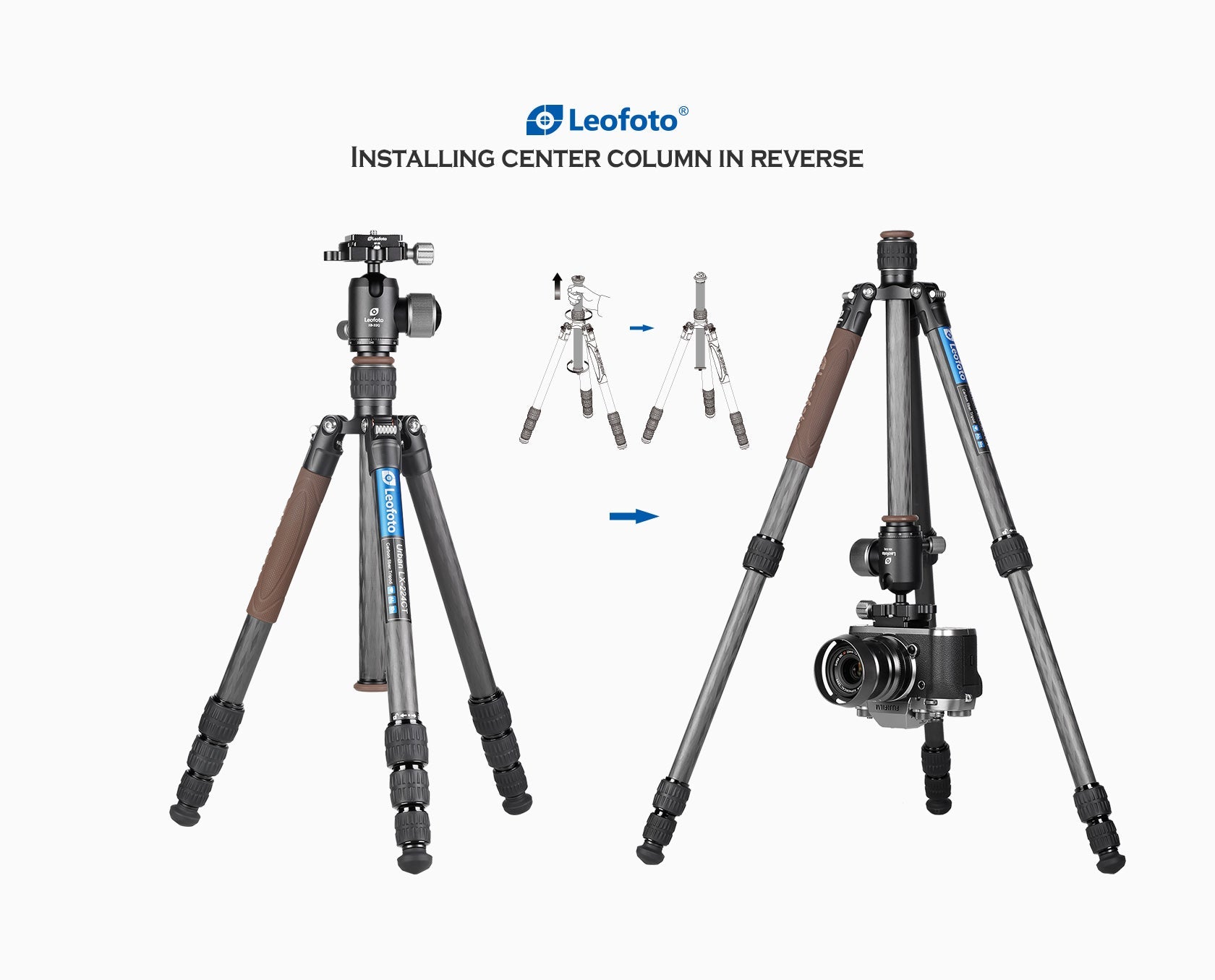Leofoto LX-225CT + XB-32Q Reversible Travel Tripod with Ball Head Set