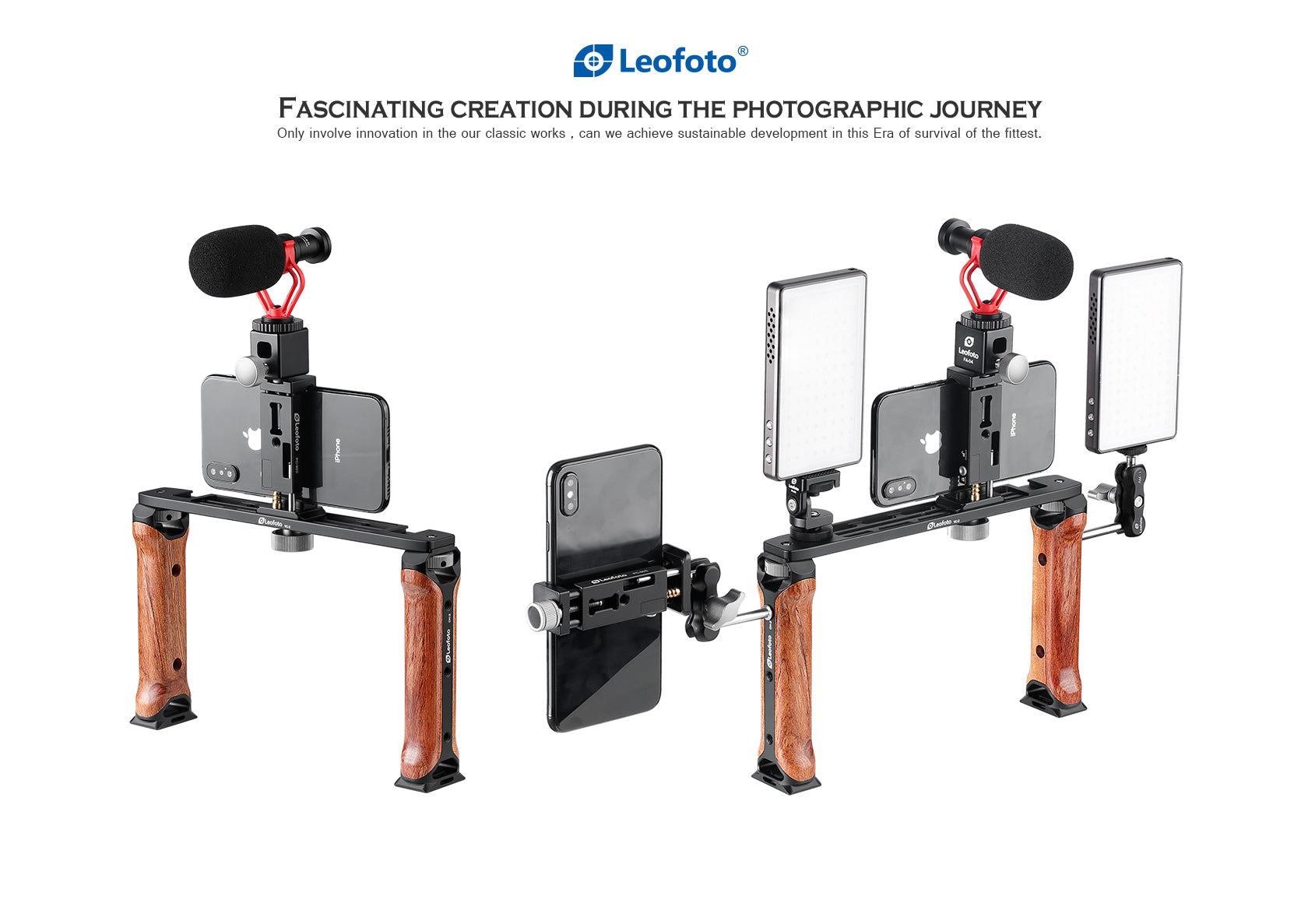Leofoto VC-2 Mobile Video Kit with Dual CH-2 Rosewood Handles