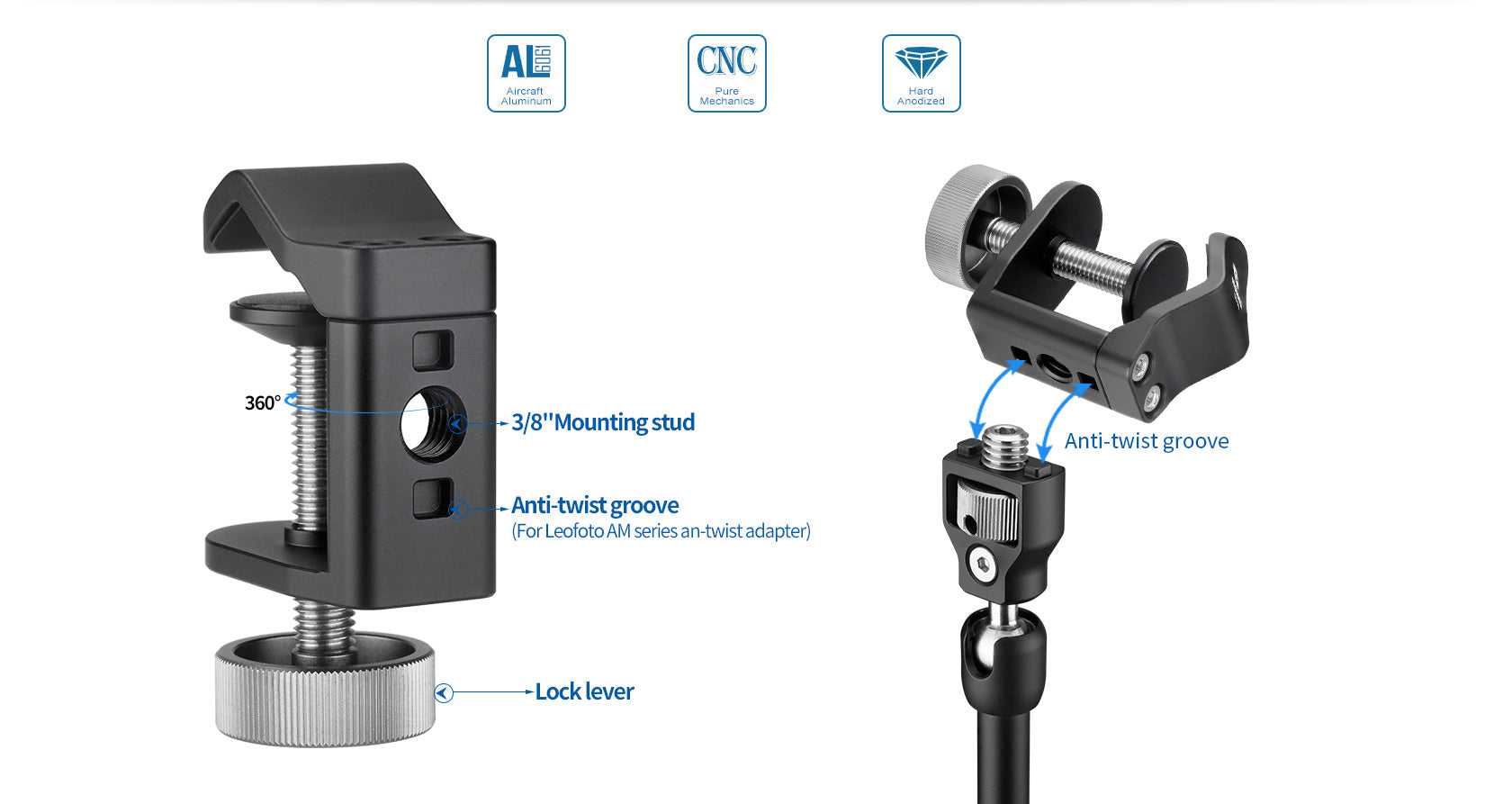 Leofoto UC-02 Multipurpose Clamp For Umbrella