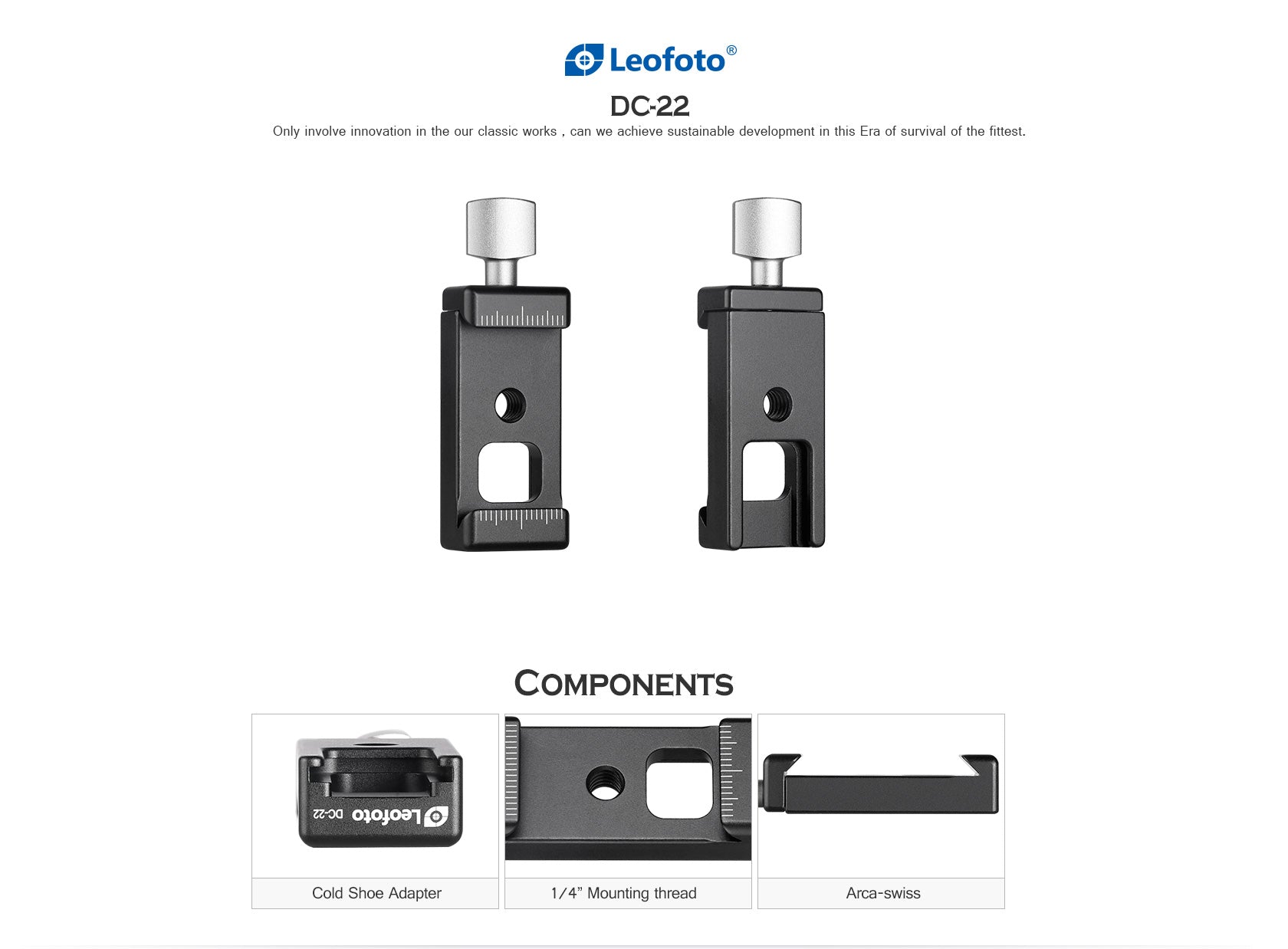 Leofoto DC-22 22mm Mini Screw-Knob Clamp, Only 22mm, 22g / Arca Compatible