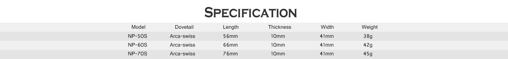 Leofoto NP-50S (50mm) / NP-60S (60mm) / NP-70S (70mm) Universal Plate ARCA Compatible