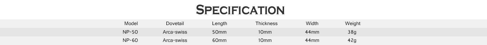 Leofoto NP-50 (50mm) / NP-60 (60mm) Universal Plate ARCA Compatible