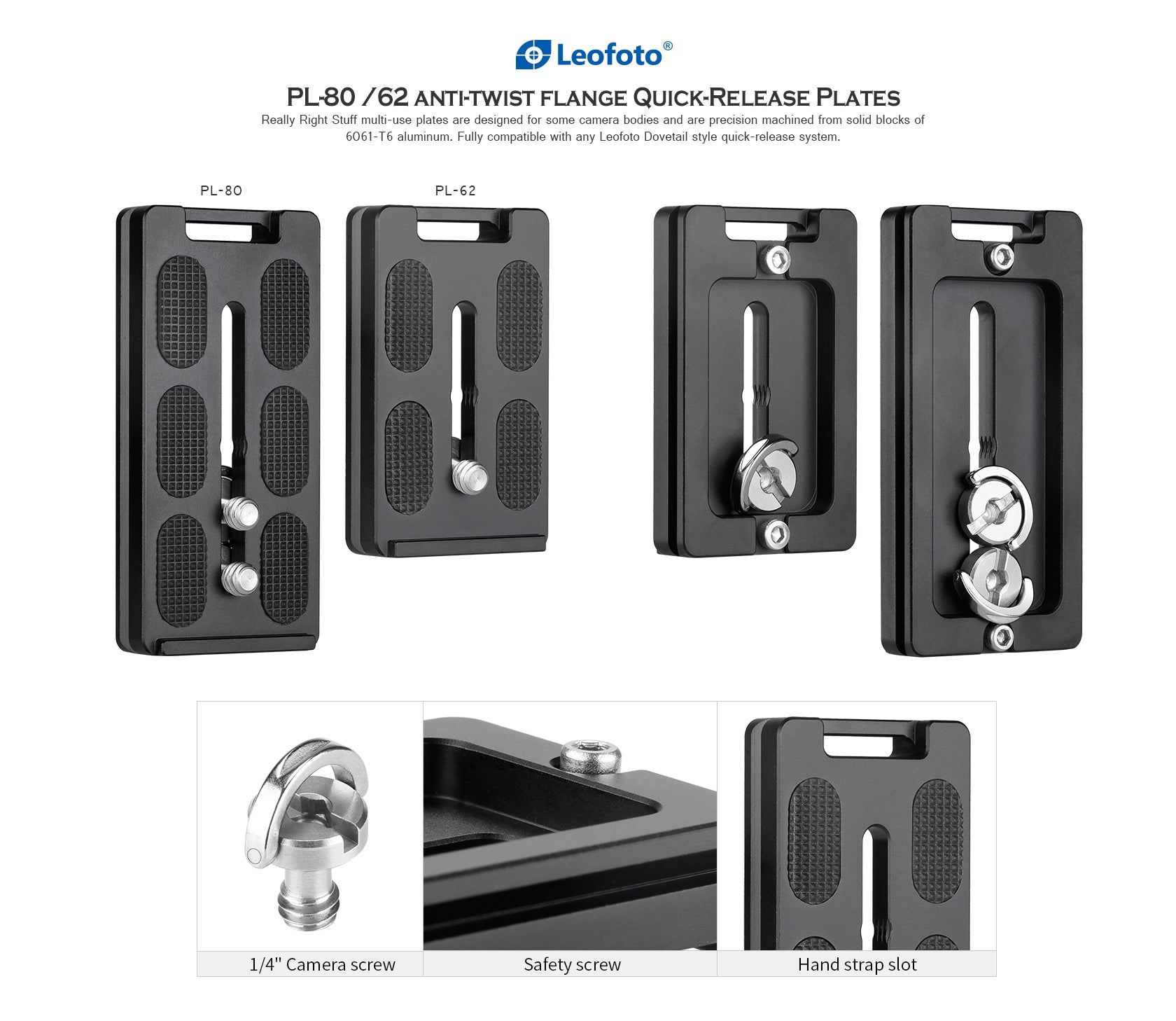 Leofoto PL-62 (62mm) / PL-80 (80mm) Universal Lens Plate ARCA Compatible