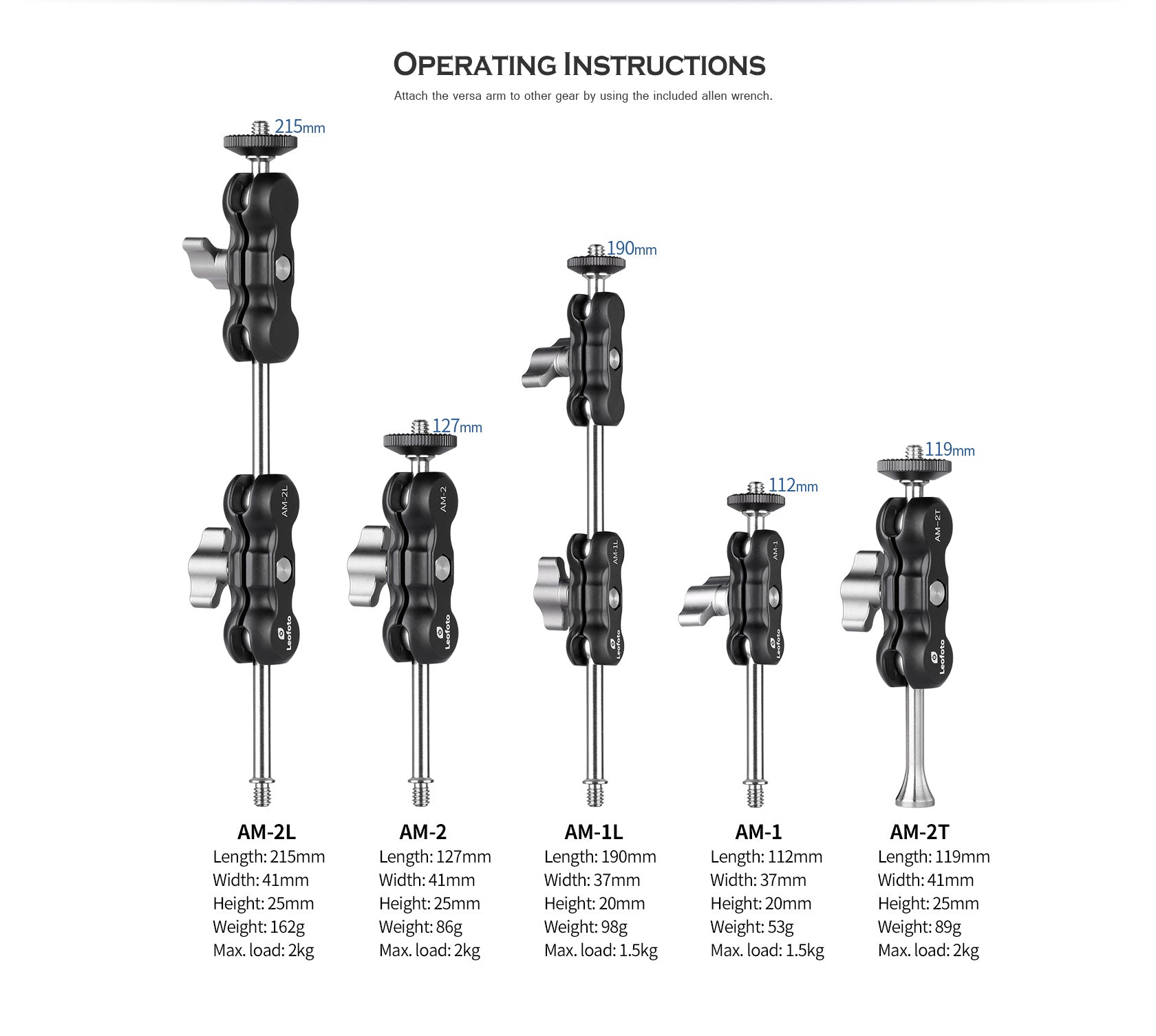 Leofoto AM-1 / AM-2 / AM-1L / AM-2L / AM-2T Magic Versa Arm