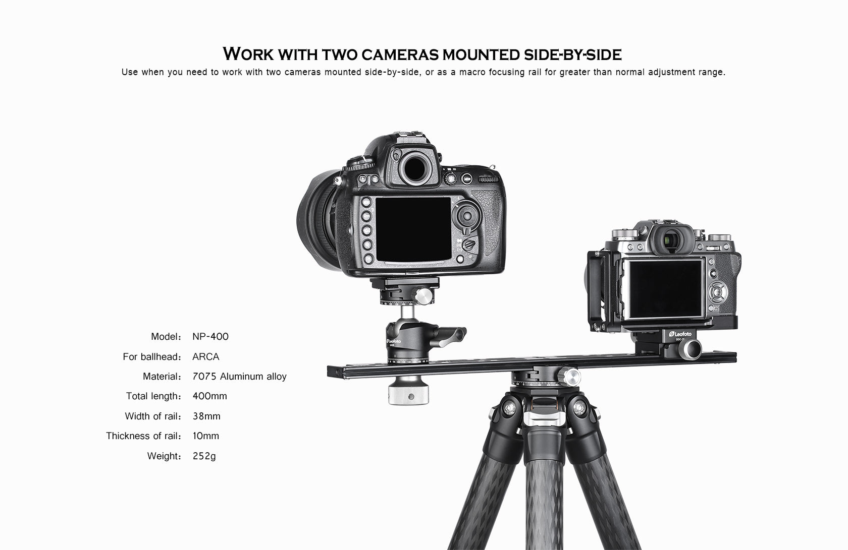 Leofoto NP-400 400mm Double Platform / Two Cameras Mounted side-by-side
