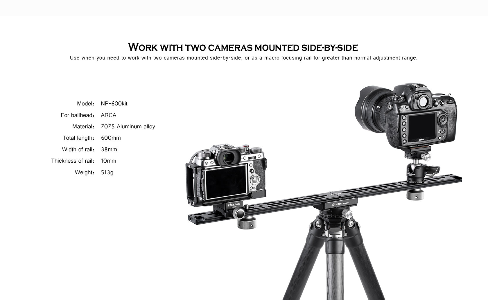 Leofoto NP-600 Kit 600mm Double Platform / Two Cameras Mounted side-by-side