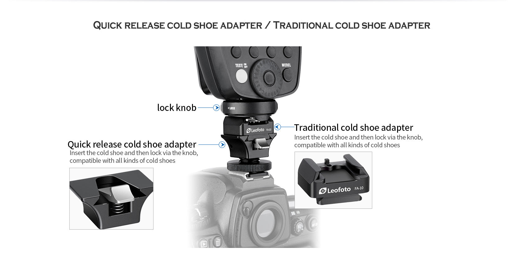 Leofoto FA-12+FA-10 / FA-13+FA-10 Cold Shoe and Hot Shoe Adapter