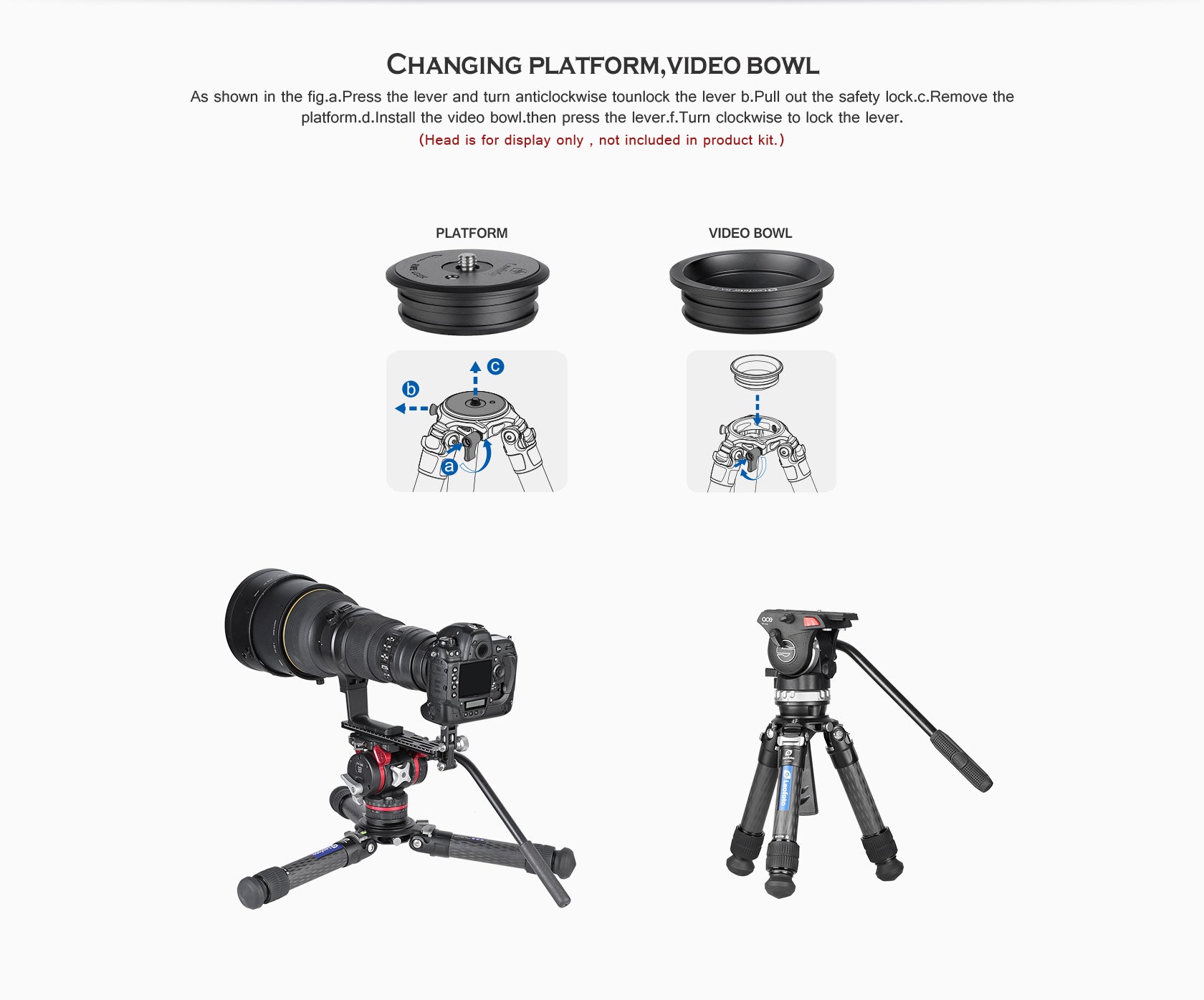 Leofoto LM-402C Short Tripod with 100mm Video Bowl+Platform and Bag | Max Load 110 lb