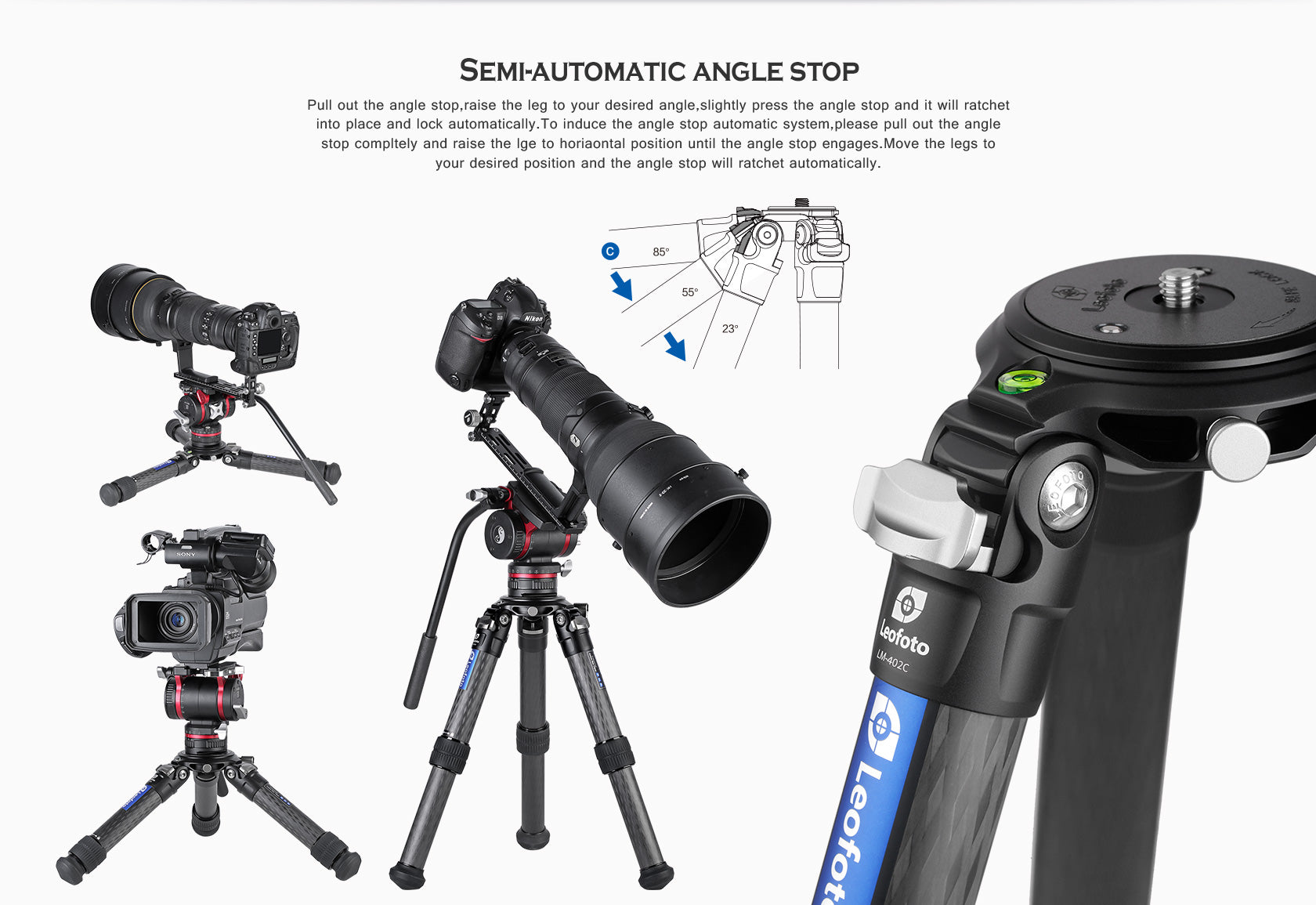 Leofoto LM-402C Short Tripod with 100mm Video Bowl+Platform and Bag | Max Load 110 lb