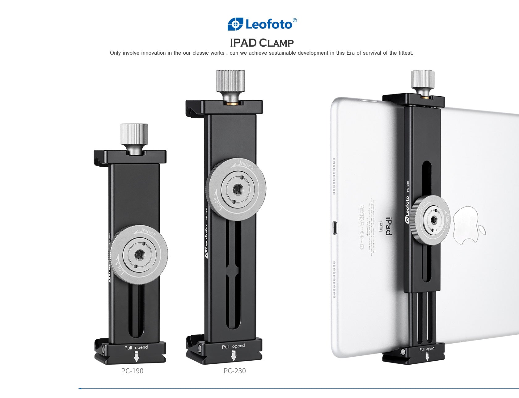 Leofoto PC-190 (190mm) / PC-230 (230mm) Adjustable Smartphone/Tablet Clamp for Tripod Mount / Arca Compatible