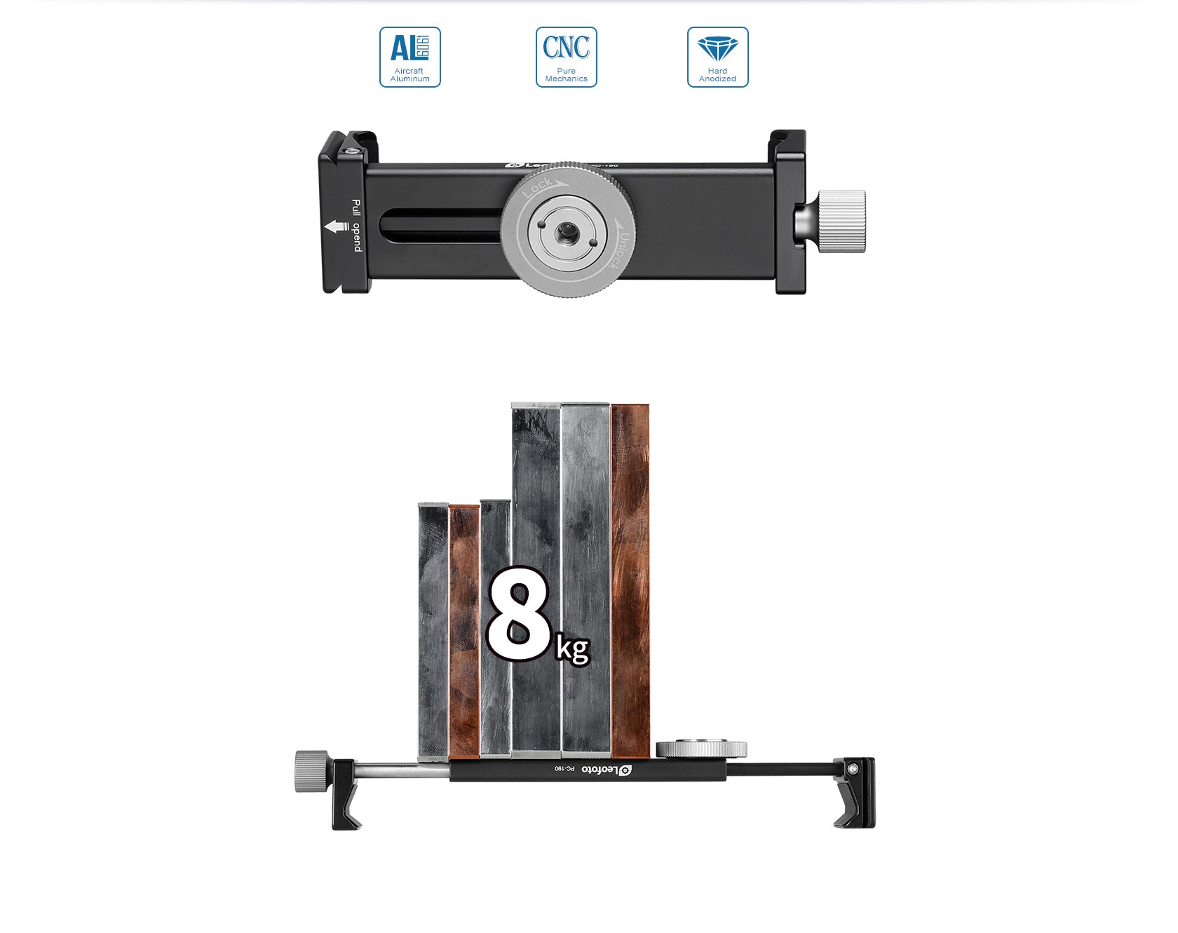 Leofoto PC-190 (190mm) / PC-230 (230mm) Adjustable Smartphone/Tablet Clamp for Tripod Mount / Arca Compatible