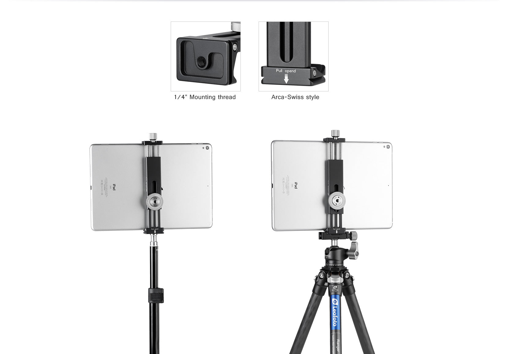 Leofoto PC-190 (190mm) / PC-230 (230mm) Adjustable Smartphone/Tablet Clamp for Tripod Mount / Arca Compatible