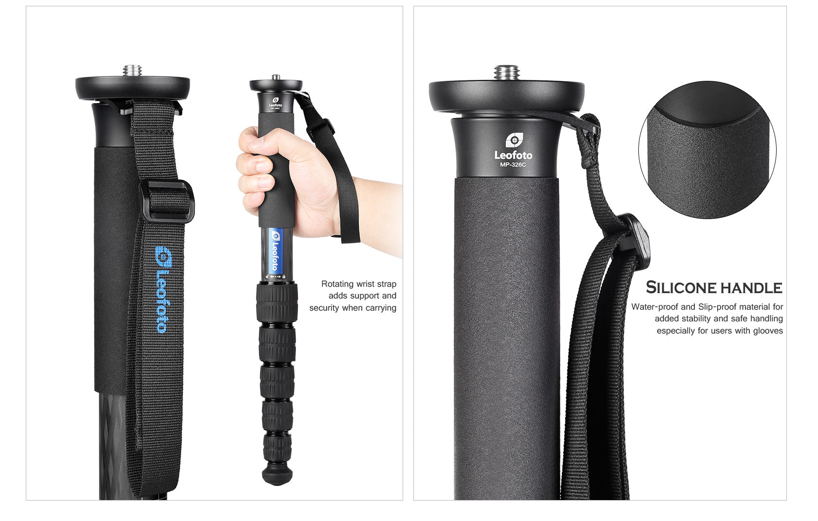 Leofoto MP Series Carbon Fiber Monopod + VH-10S Two Way Tilt Head Set with Case