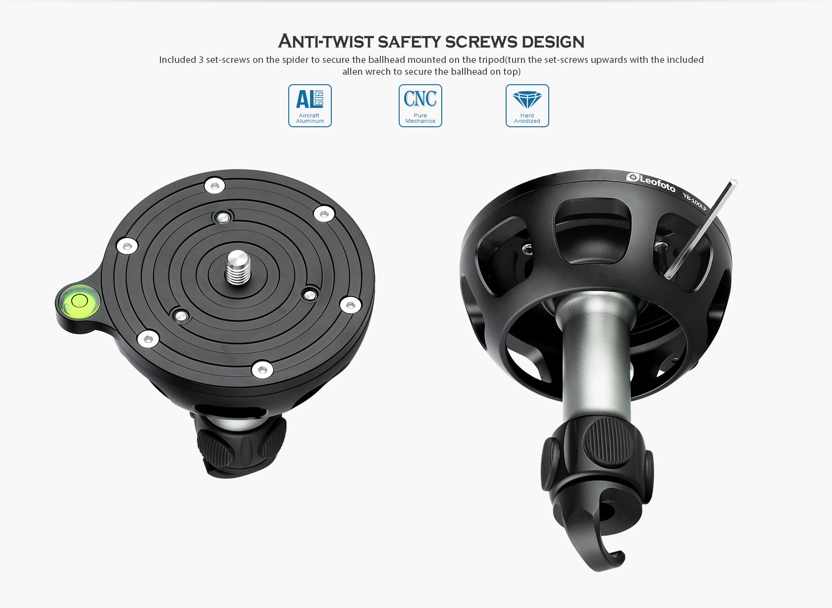 Leofoto YB-100LP / YB-100MP / YB-100SP | Leveling Base with Handle for 100mm Bowl | 3/8"