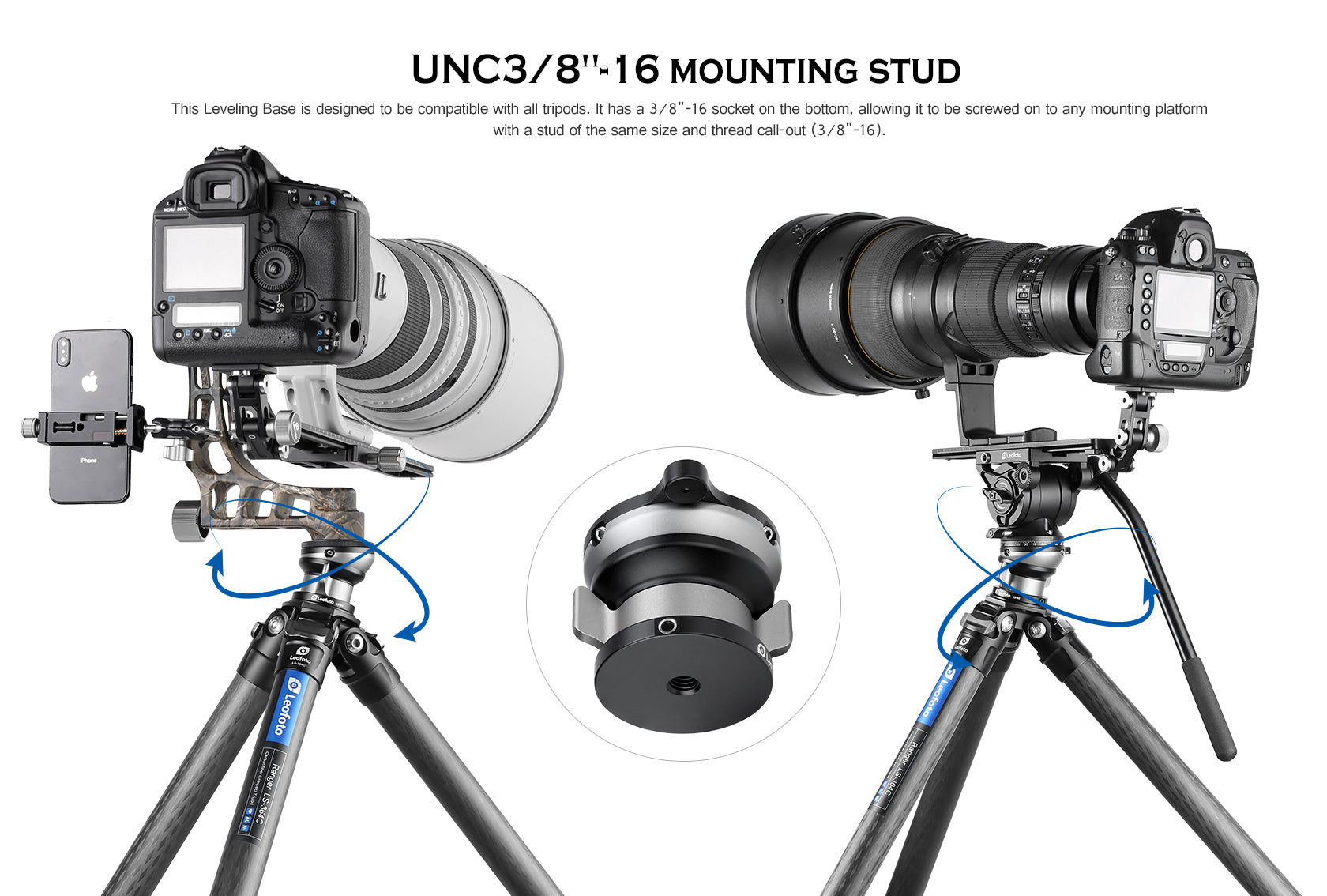 Leofoto PG-1 + LB-65 Lightweight Heavy Duty Gimbal Tripod Head & 65mm Leveling Base Combo