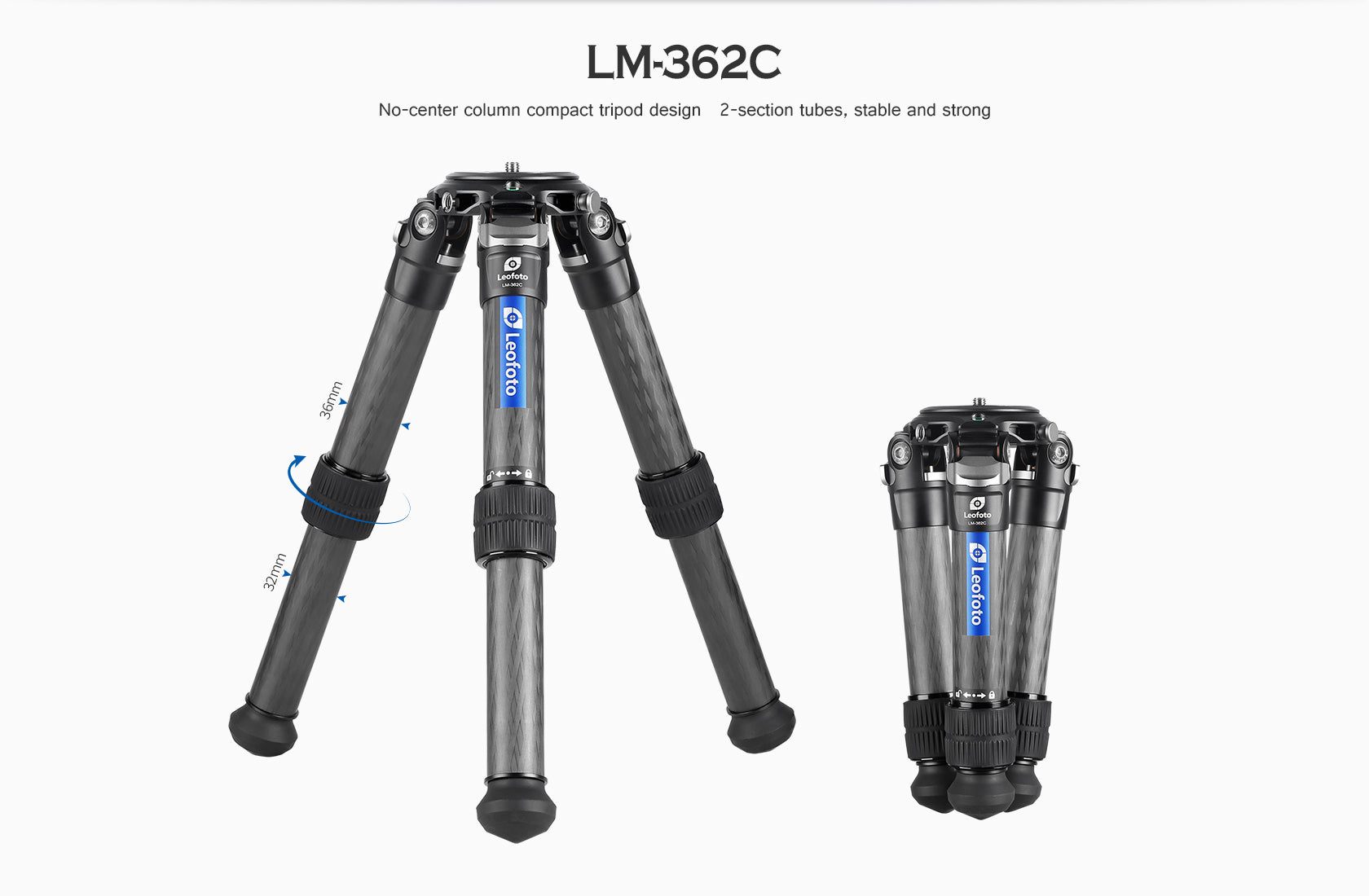 Leofoto LM-362C Short Carbon Fiber Tripod with 75mm Video Bowl+Platform and Bag | Max Load 99lb