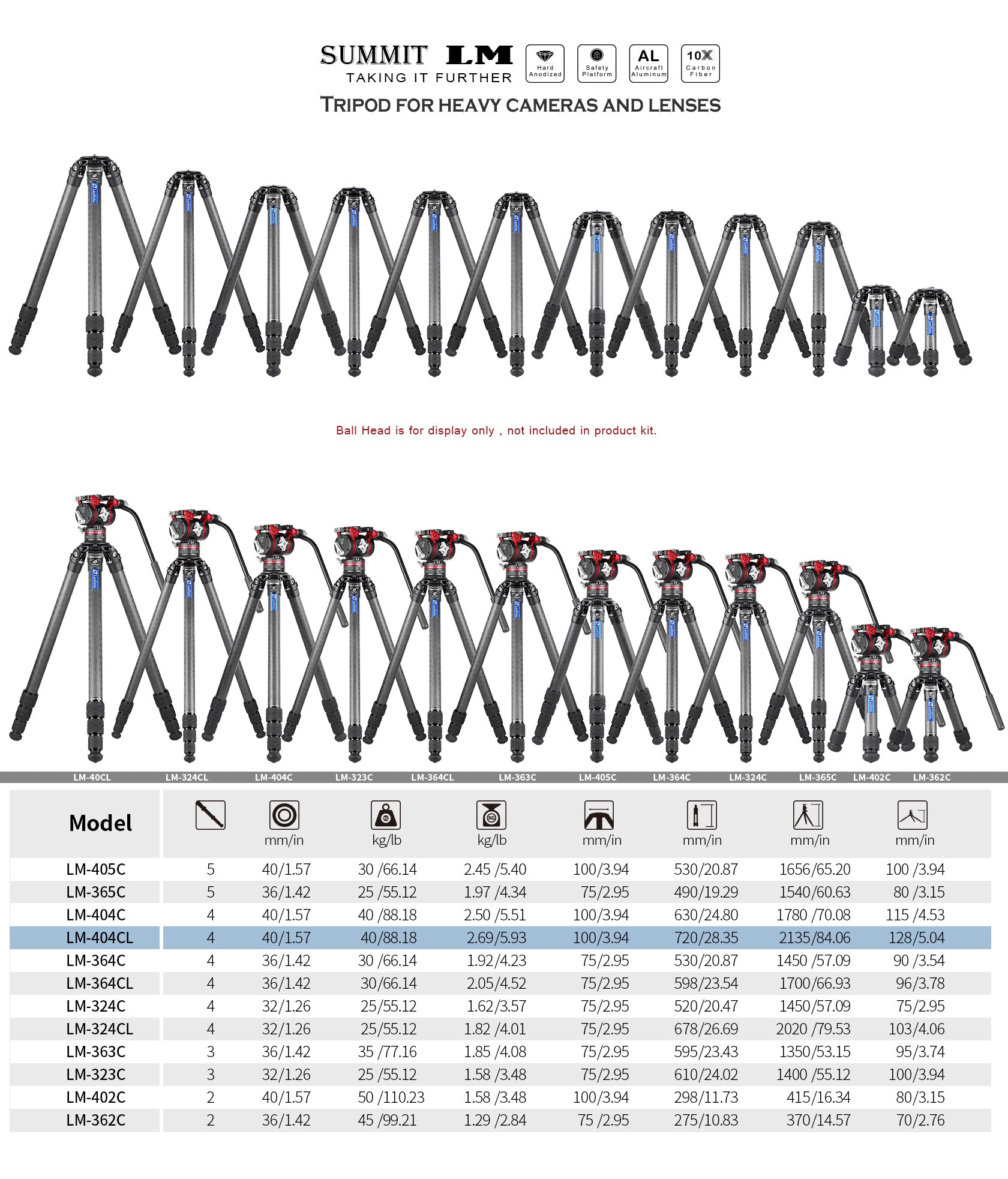 Leofoto LM-404CL(Long) Tripod with 100mm Video Bowl/Platform and Bag | Max Load 88 lb