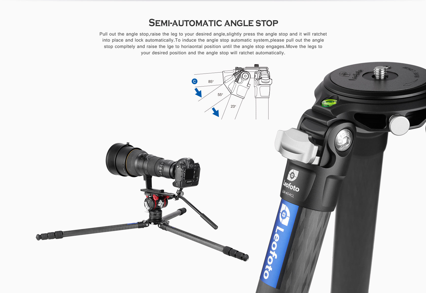 Leofoto LM-404CL(Long) Tripod with 100mm Video Bowl/Platform and Bag | Max Load 88 lb