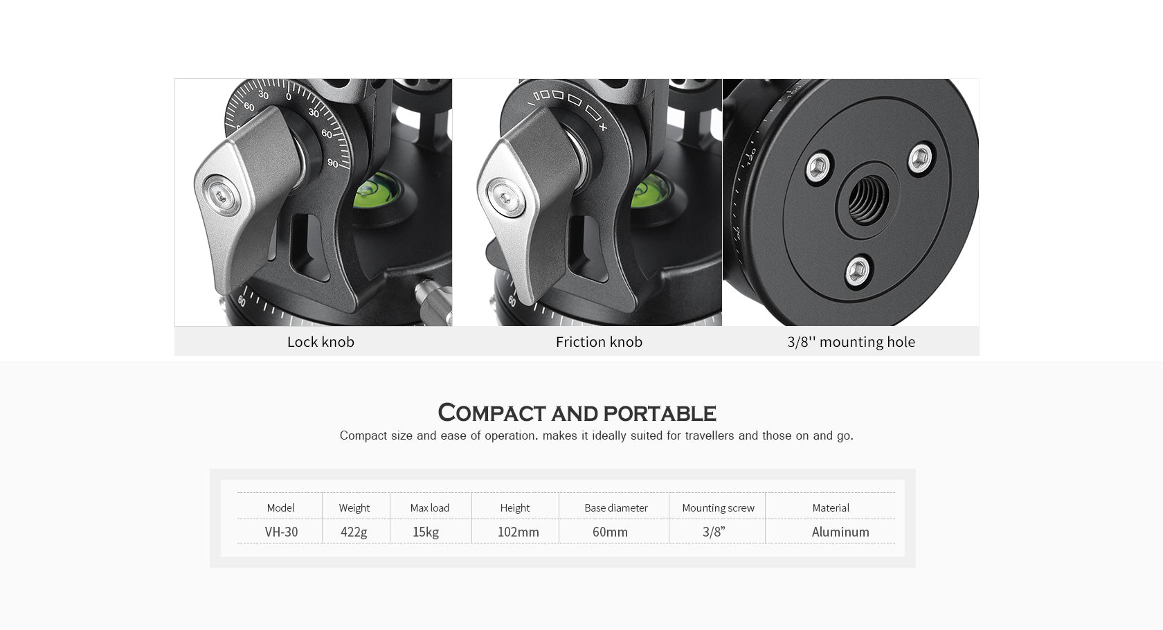 Leofoto VH-30 / VH-30N Two-Way Tele Lens Head | Arca Compatible