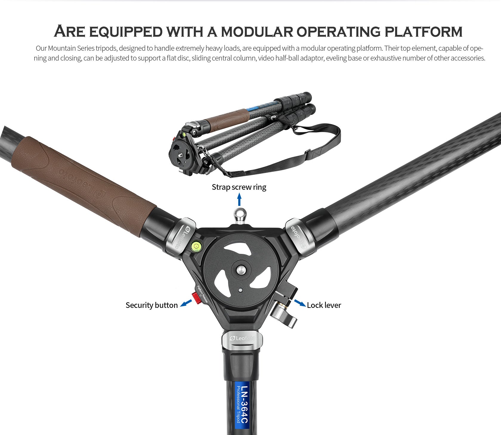 Leofoto LN-364C Heavy Duty Tripod with 75mm Bowl+Platform & Bag | Ball Head/Leveling Base Kit