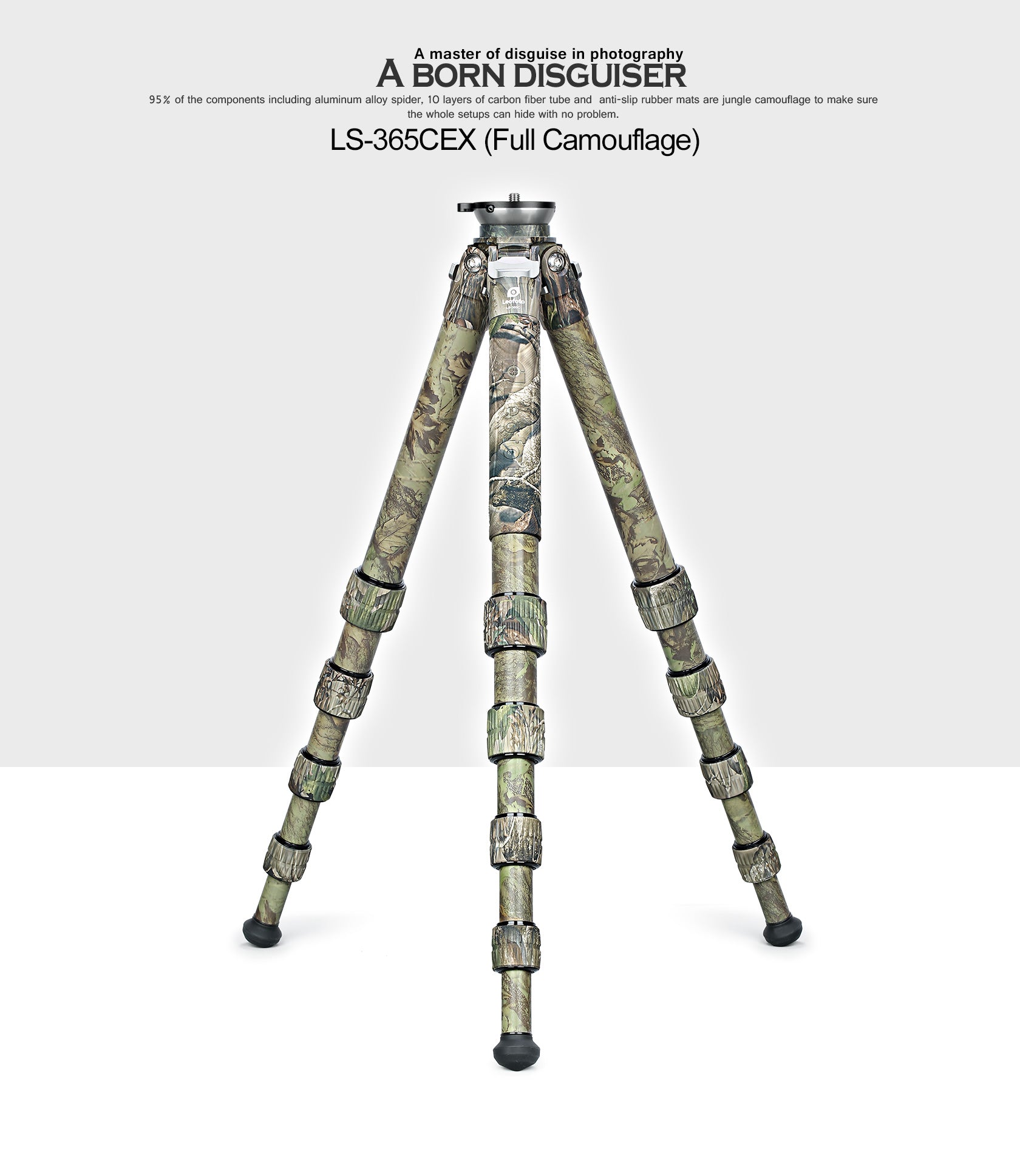Leofoto LS-365CEX + PG-1 (Full Camo) Ranger Leveling Tripod and PG-1 Gimbal Head Set