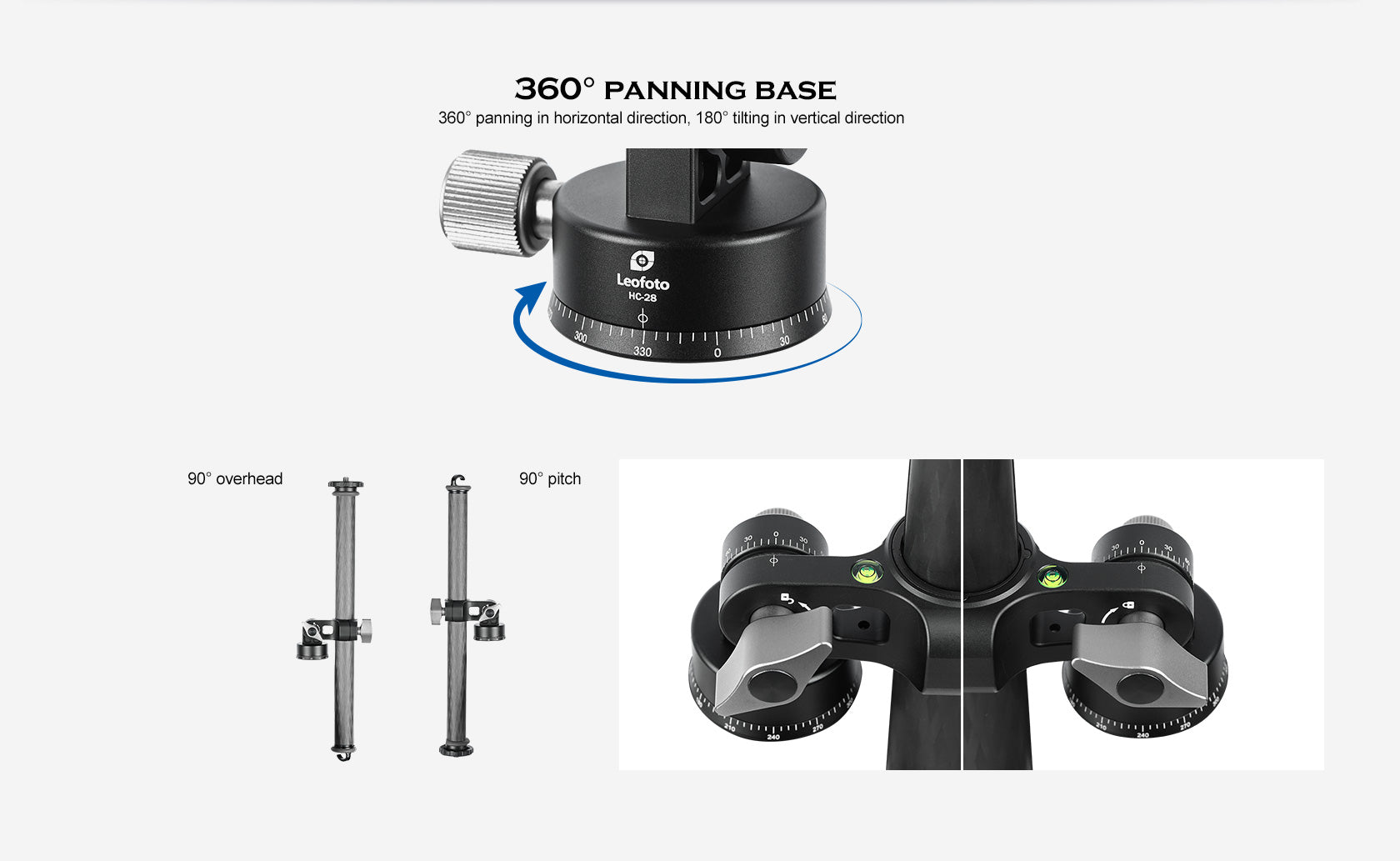 Leofoto HX-22/ HX-25/ HX-28/ HX-32 HX Series Center Column Tilt Adapter for LX Series Tripods | 1/4" + 3/8"
