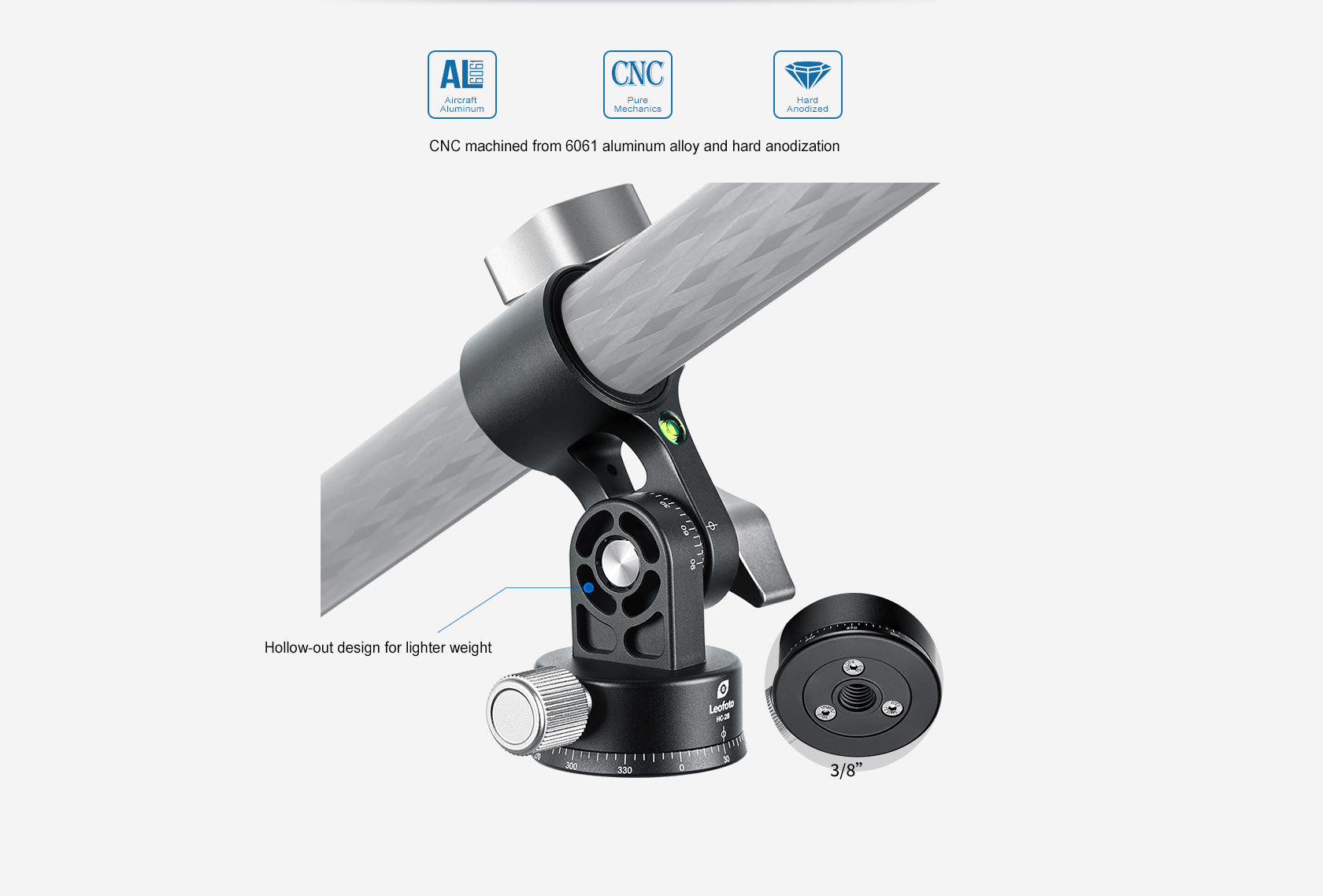 Leofoto HX-22/ HX-25/ HX-28/ HX-32 HX Series Center Column Tilt Adapter for LX Series Tripods | 1/4" + 3/8"