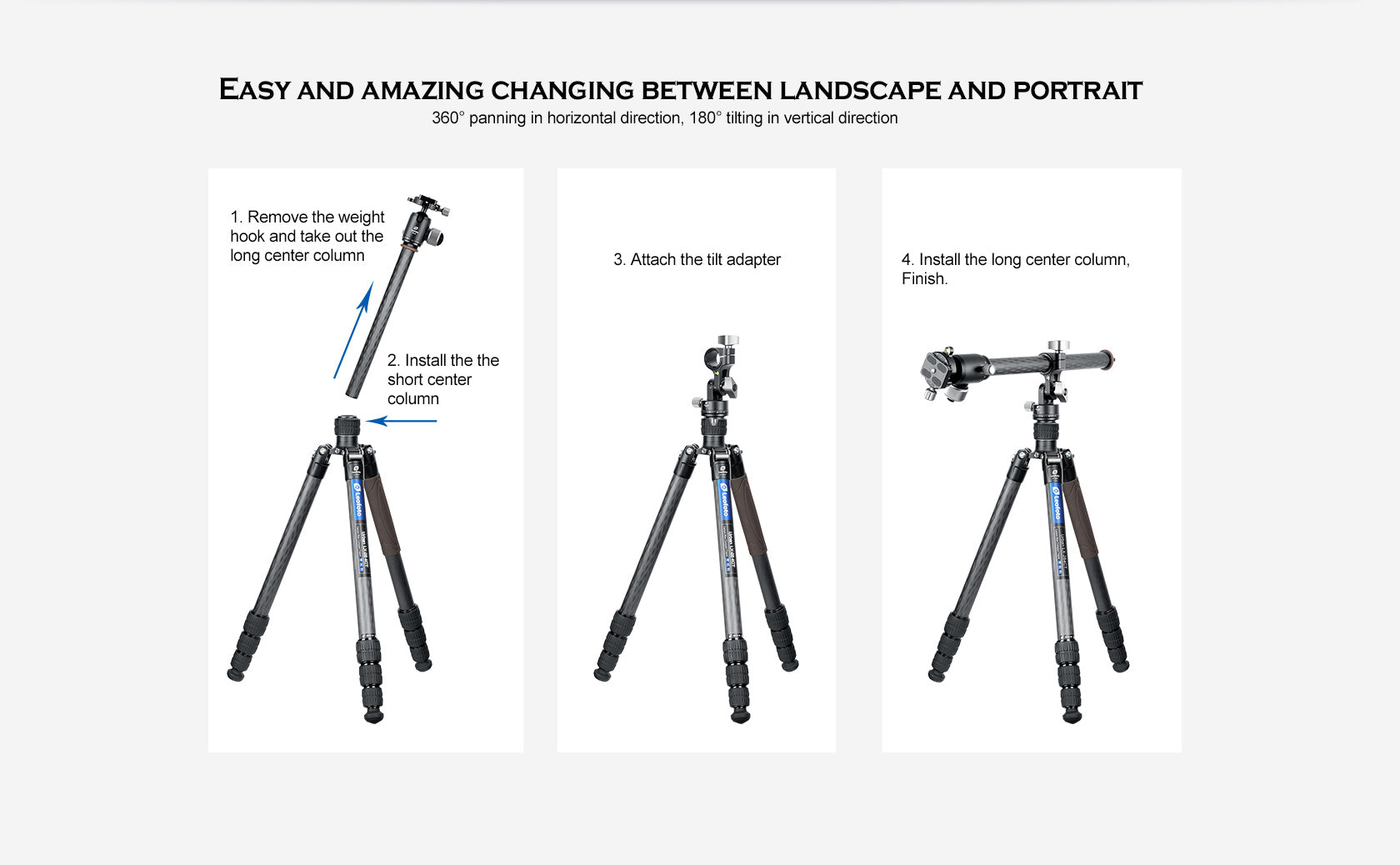 Leofoto HX-22/ HX-25/ HX-28/ HX-32 HX Series Center Column Tilt Adapter for LX Series Tripods | 1/4" + 3/8"