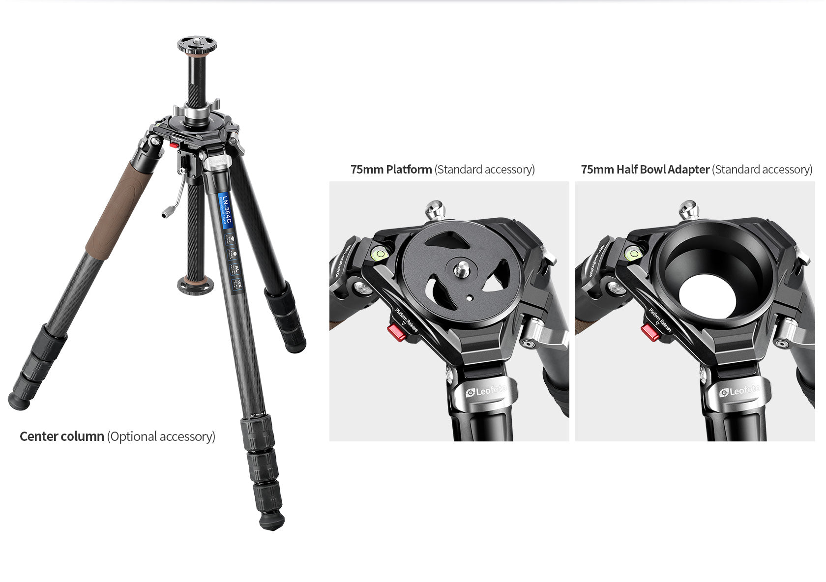 Leofoto LN-364C Heavy Duty Tripod with 75mm Bowl+Platform & Bag | Ball Head/Leveling Base Kit