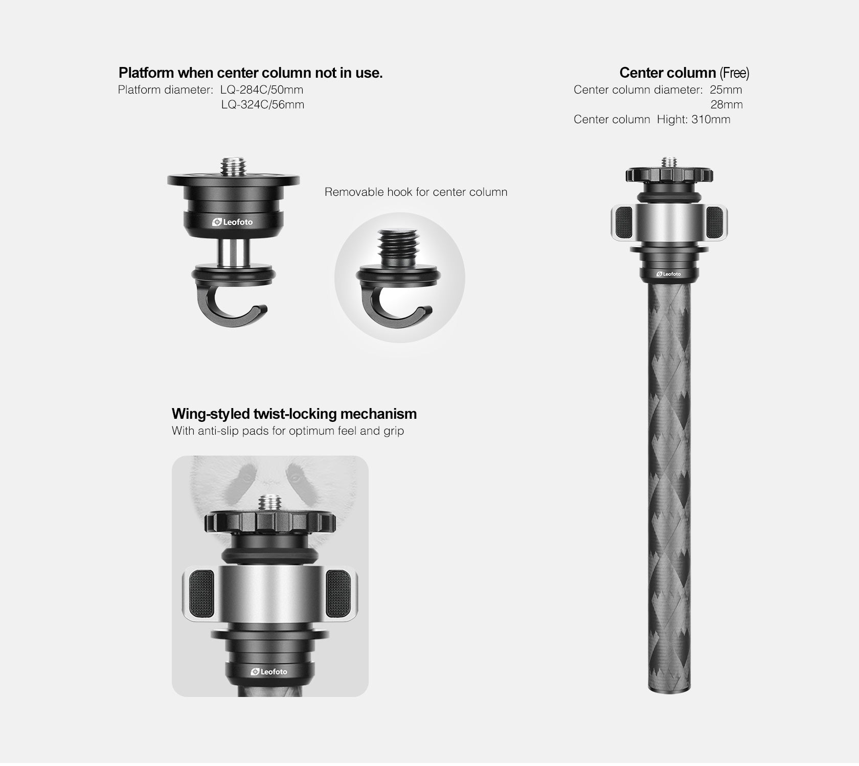 Leofoto LQ-284C Premium Carbon Fiber Tripod with Quick Swap Center Column+Apex Platform and Tripod Bag