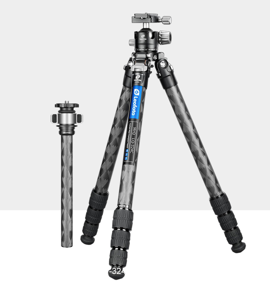 Leofoto LQ-324C Premium Carbon Fiber Tripod + LH-40 Low-Profile Ballhead with Quick Swap Center Column+Apex Platform and Tripod Bag