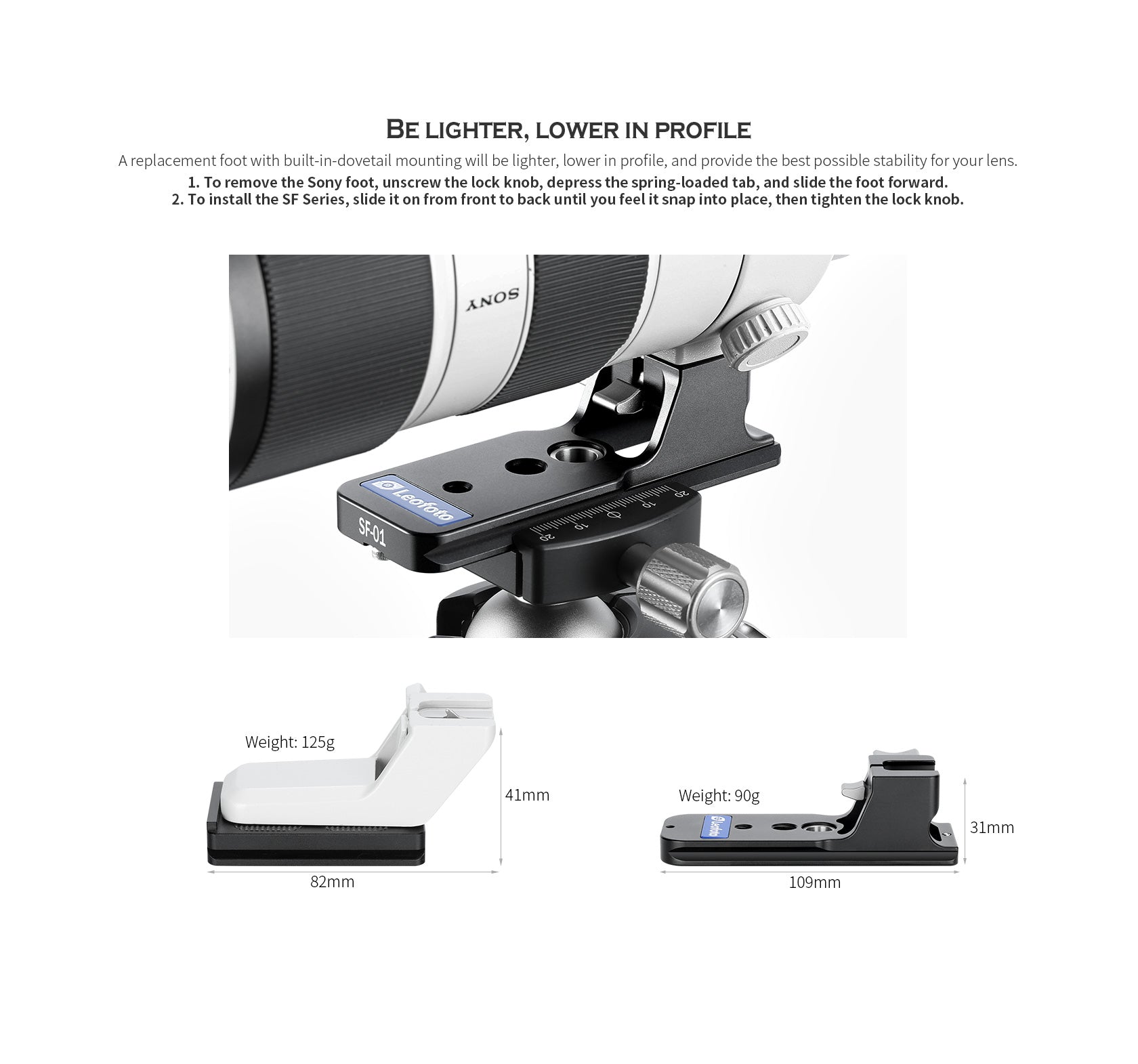 Leofoto SF-01 Replacement Lens Foot for SONY FE 70-200mm F/2.8 GM I&II, FE 100-400mm F/4.5-5.6 GM & FE 300mm F2.8 GM