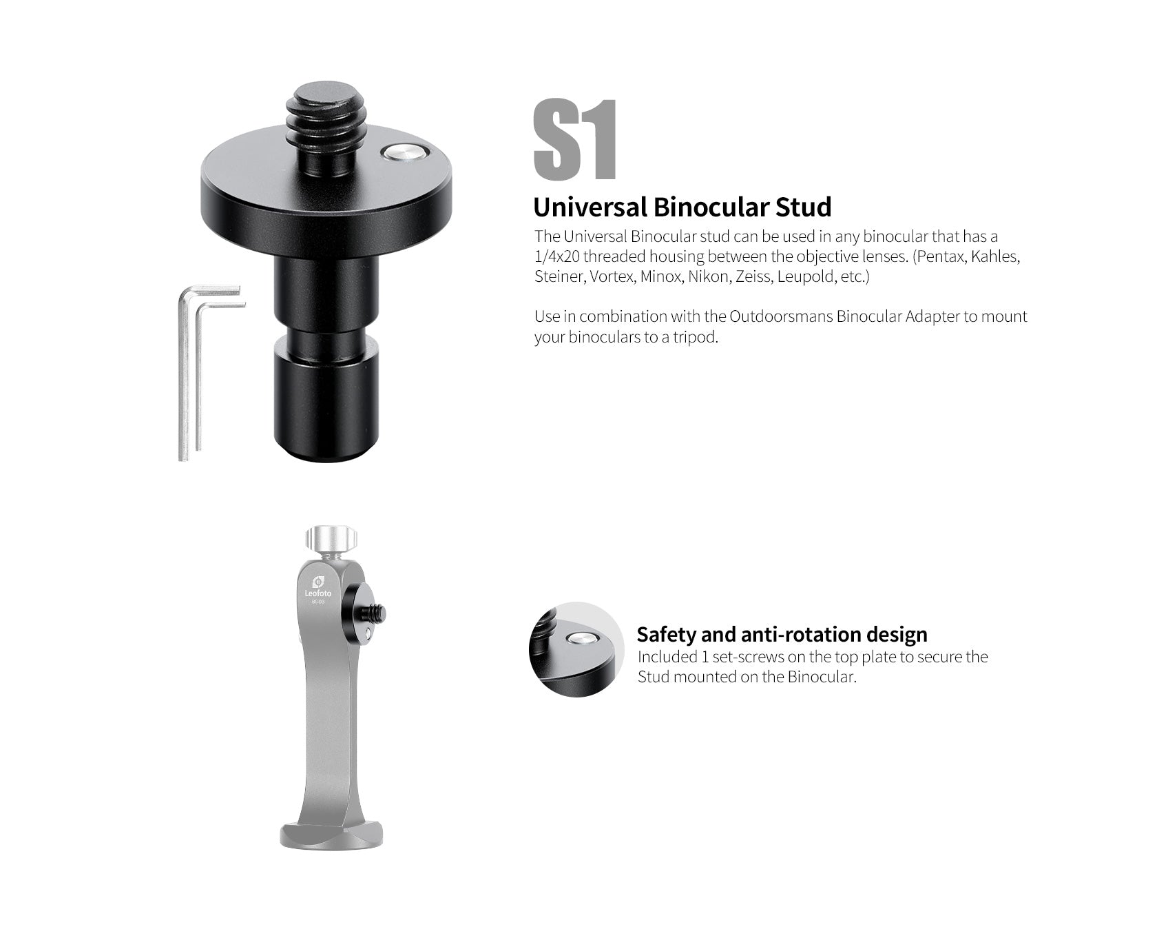 Leofoto S1/ S2/ S3/ S4 Stud for BC-03 Binoculars Adapter Leica Zeiss Swarovski