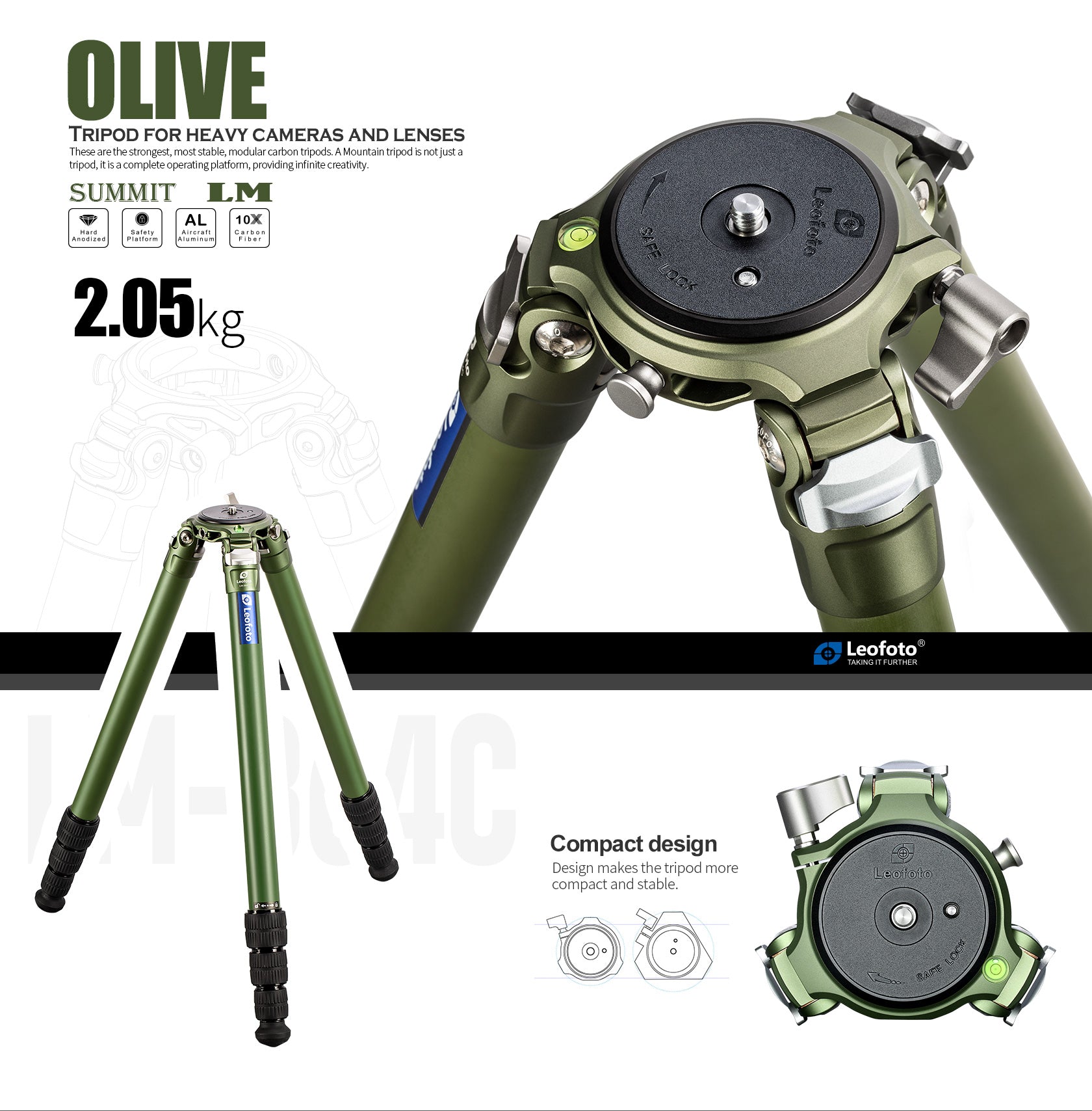 Leofoto LM-364CL(Long) Tripod with 75mm Video Bowl+Platform and Bag (Olive Green)