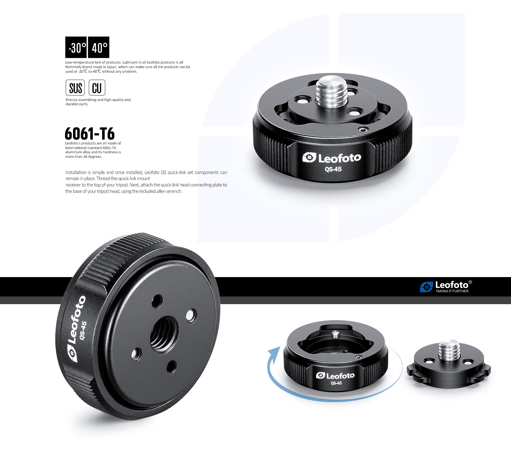 Leofoto QS-45/ QS-50/ QS-60/ QS-70 Quick-Link System Set, Ball Head Quick Release Mount 3/8"